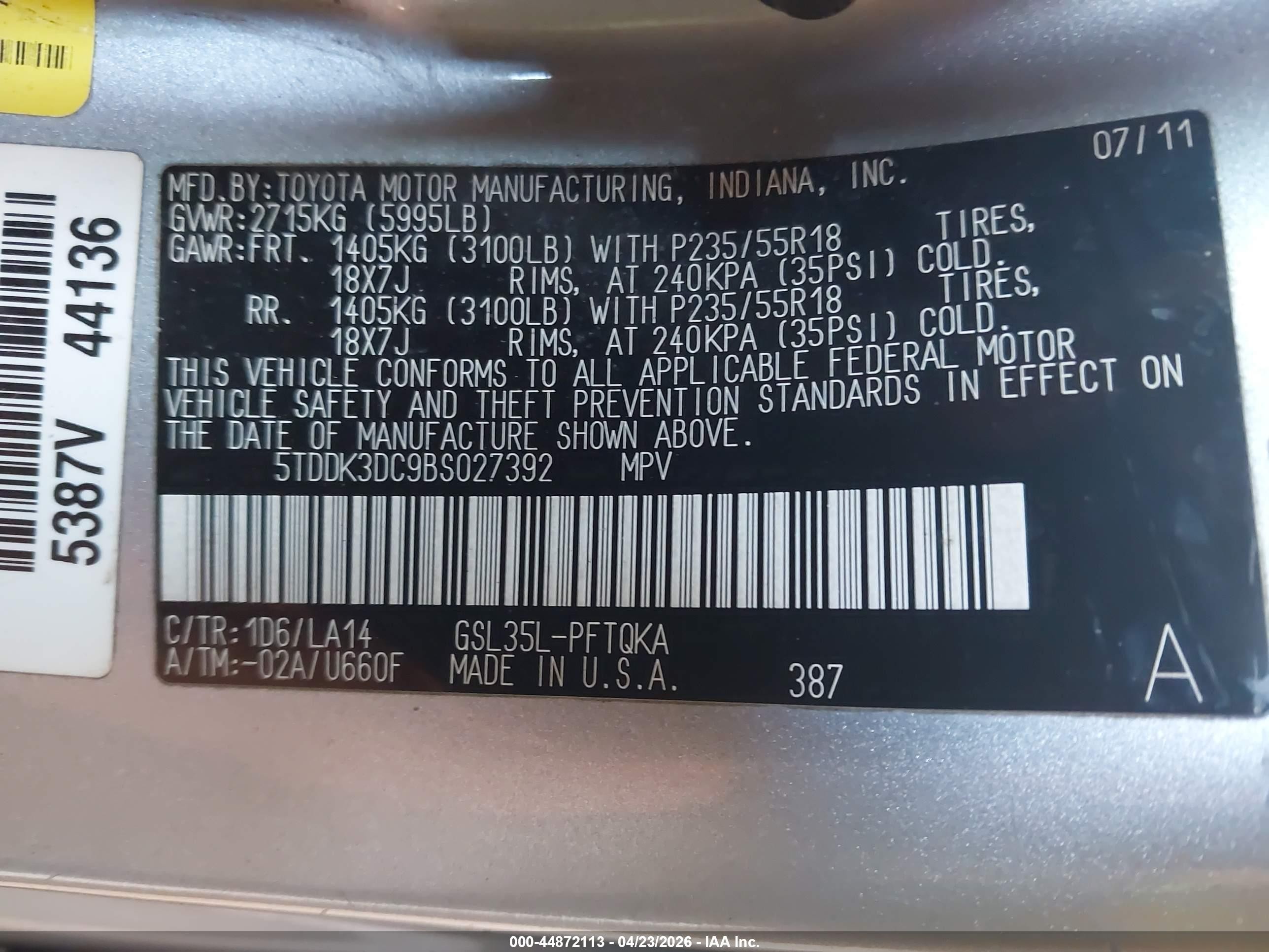 2011 Toyota Sienna Limited Blue vin: 5TDDK3DC9BS027392