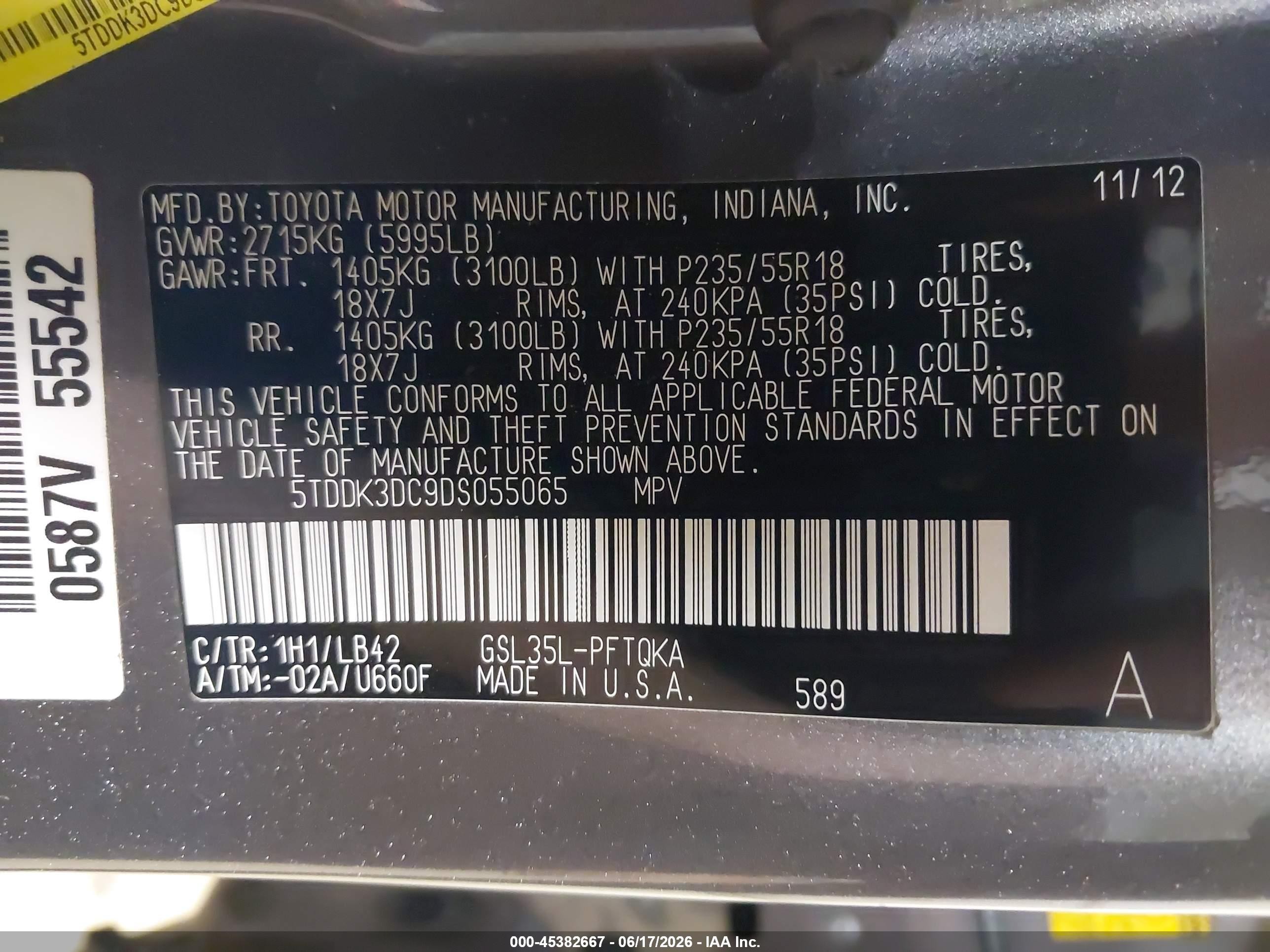 2013 Toyota Sienna Xle 7 Passenger Gray vin: 5TDDK3DC9DS055065