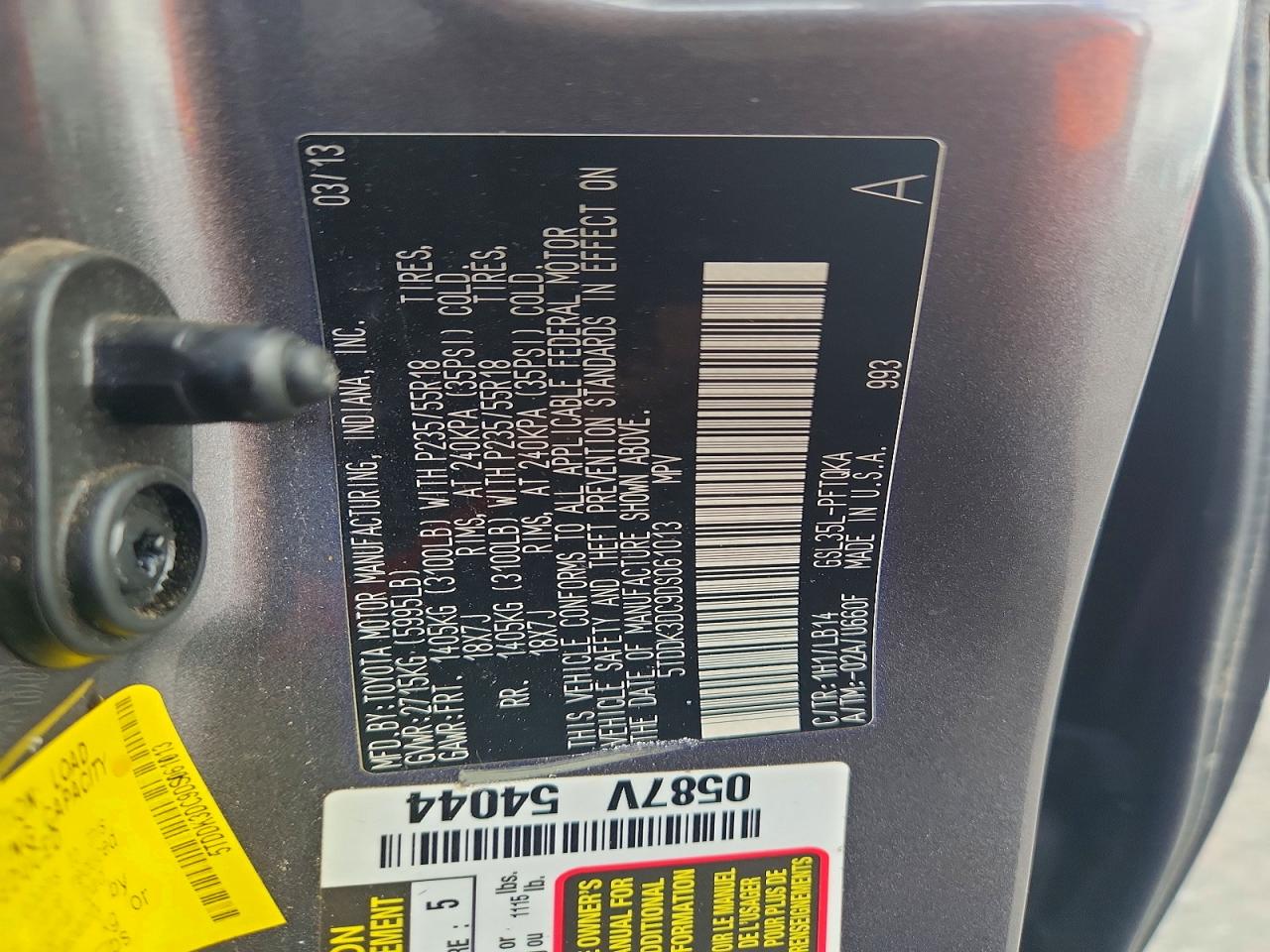 2013 Toyota Sienna Xle 7-passenger Серый vin: 5TDDK3DC9DS061013