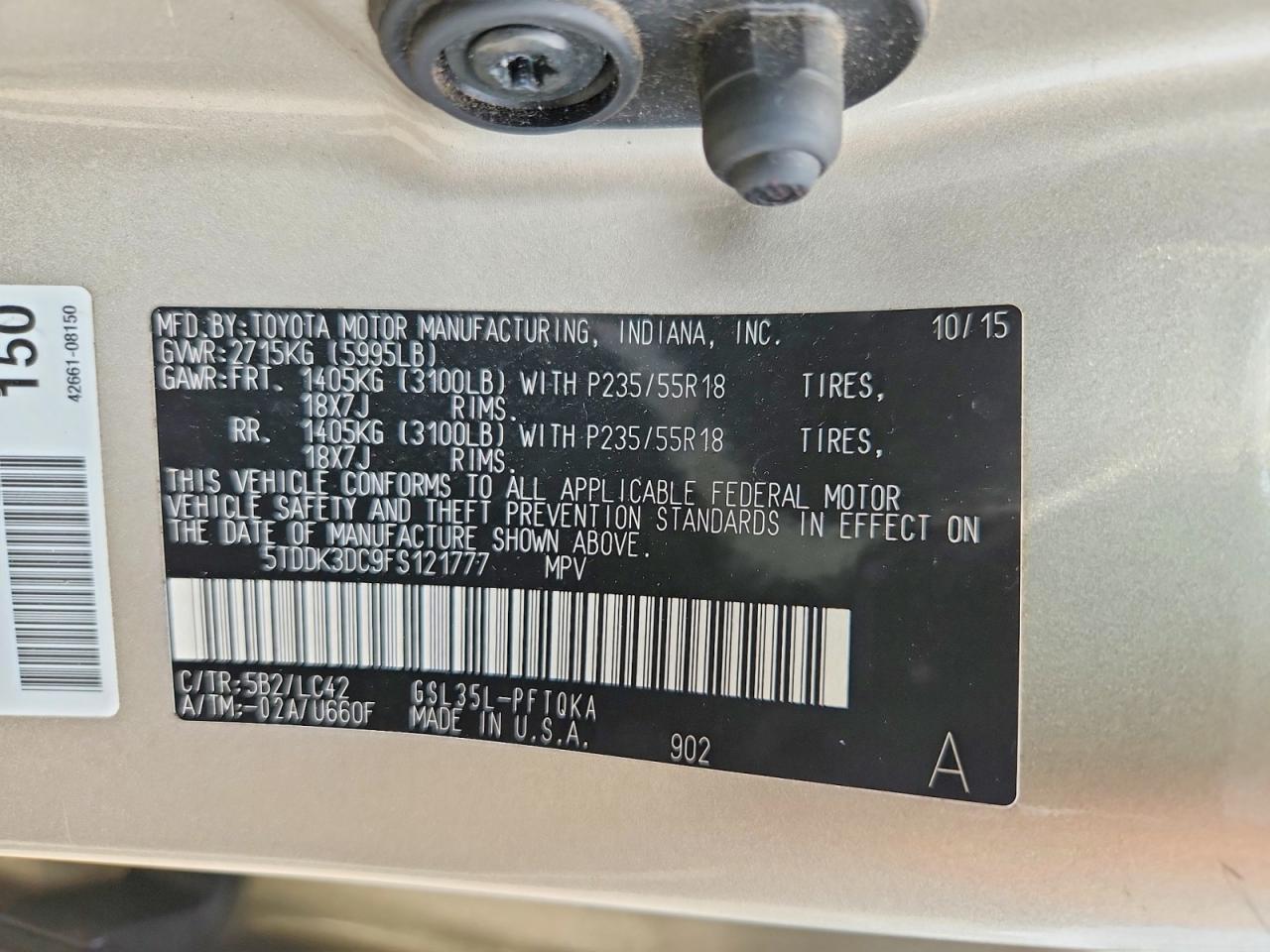 2015 Toyota Sienna Xle 7-passenger Beige vin: 5TDDK3DC9FS121777