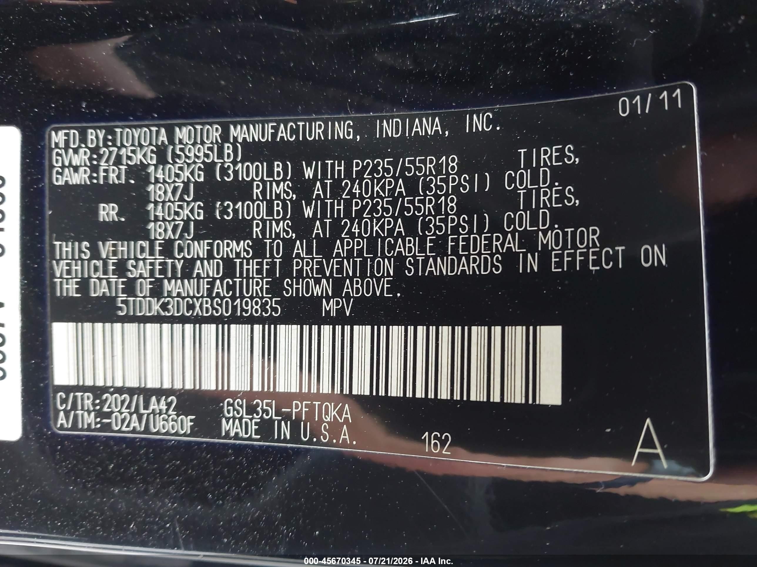 2011 Toyota Sienna Limited Black vin: 5TDDK3DCXBS019835