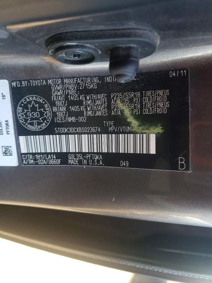 2011 Toyota Sienna Xle 7-passenger Серый vin: 5TDDK3DCXBS023674