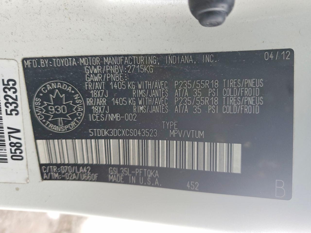 2012 Toyota Sienna Xle White vin: 5TDDK3DCXCS043523