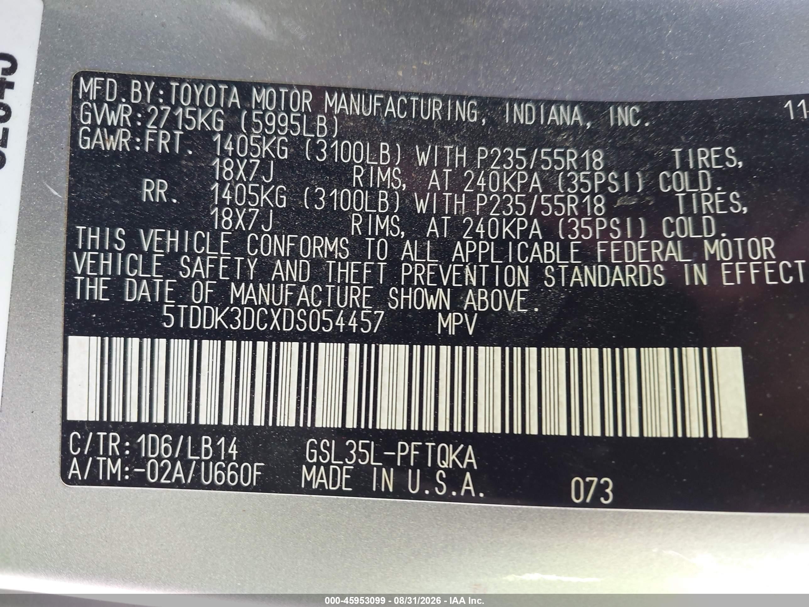 2013 Toyota Sienna Xle 7 Passenger Серебряный vin: 5TDDK3DCXDS054457