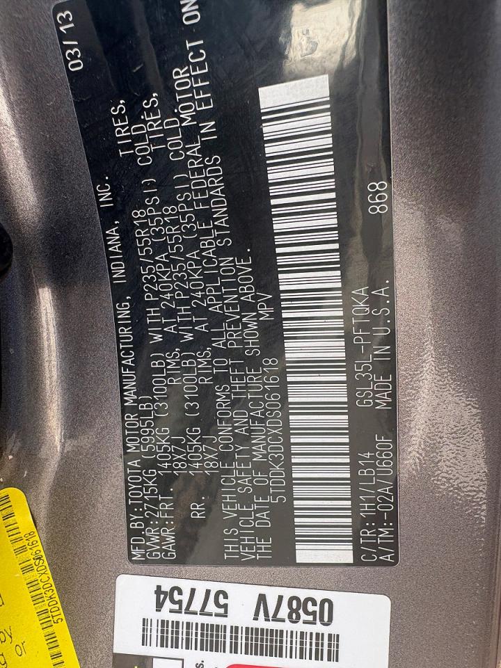 2013 Toyota Sienna Xle 7-passenger Серый vin: 5TDDK3DCXDS061618