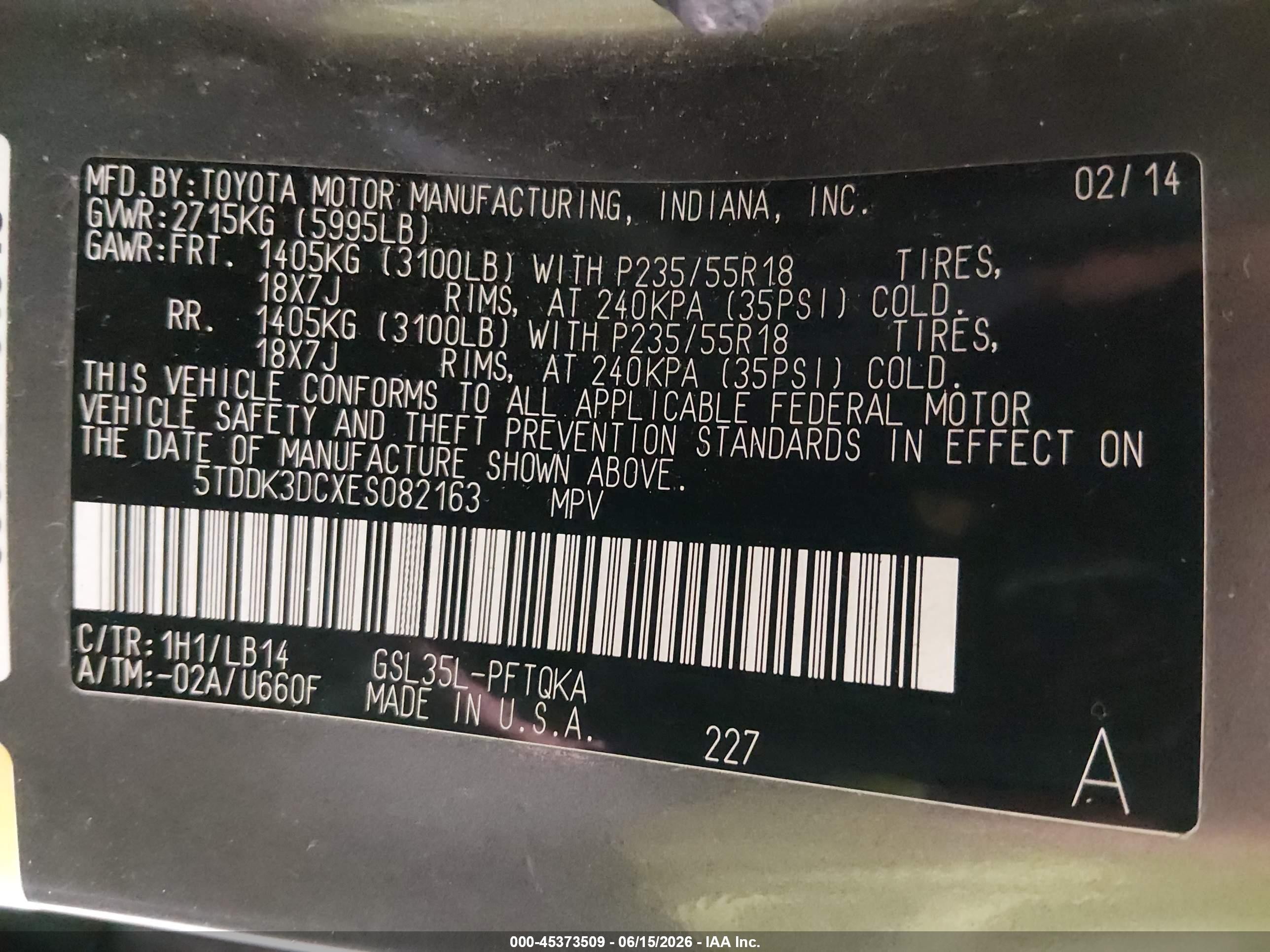 2014 Toyota Sienna Xle 7 Passenger Gray vin: 5TDDK3DCXES082163