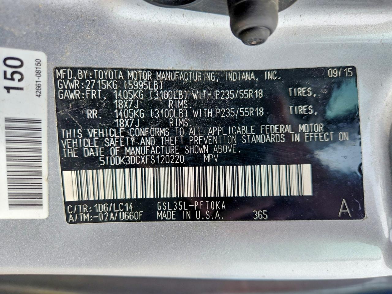 2015 Toyota Sienna Xle 7-passenger Серебряный vin: 5TDDK3DCXFS120220