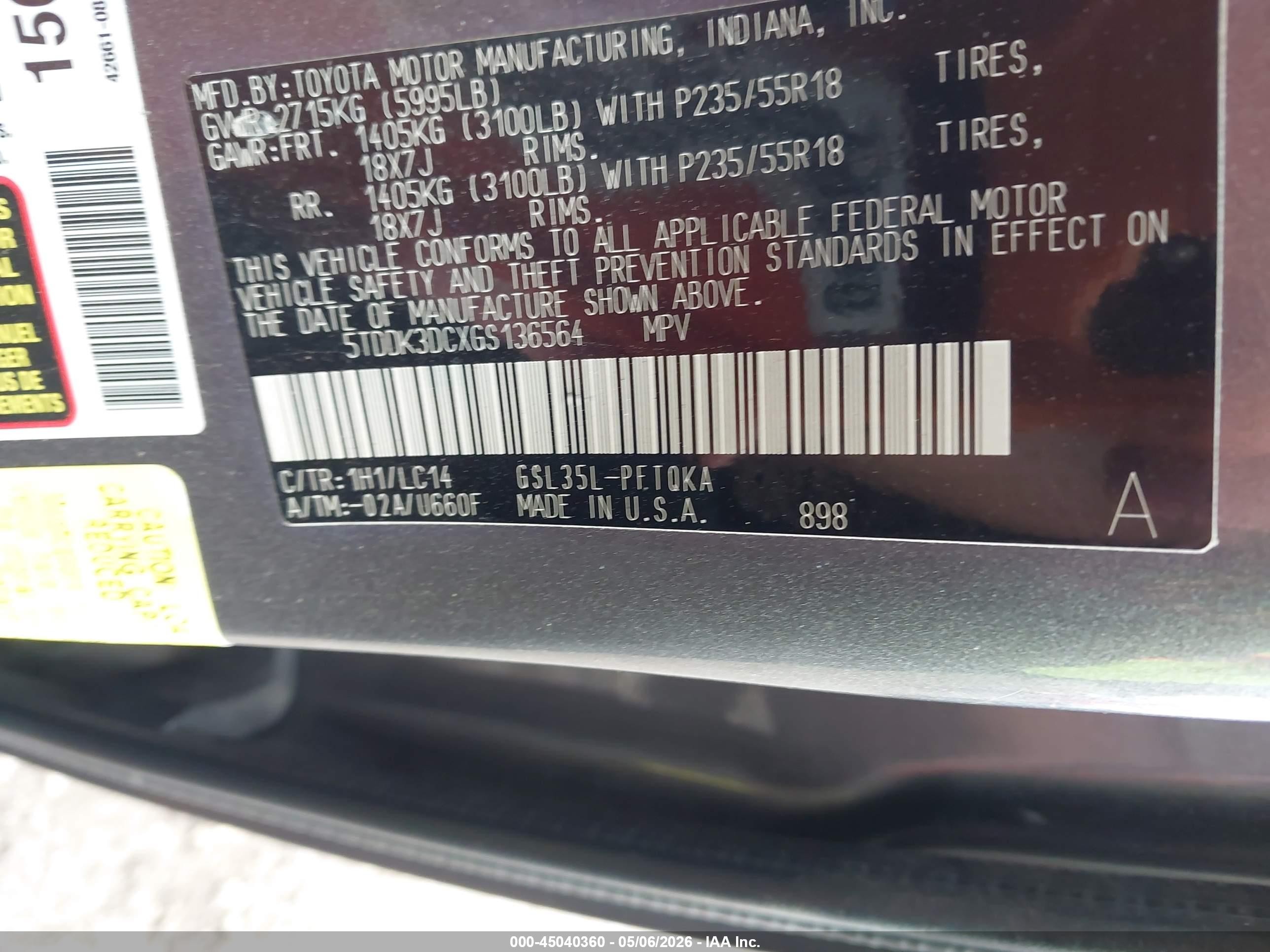 2016 Toyota Sienna Xle Серый vin: 5TDDK3DCXGS136564