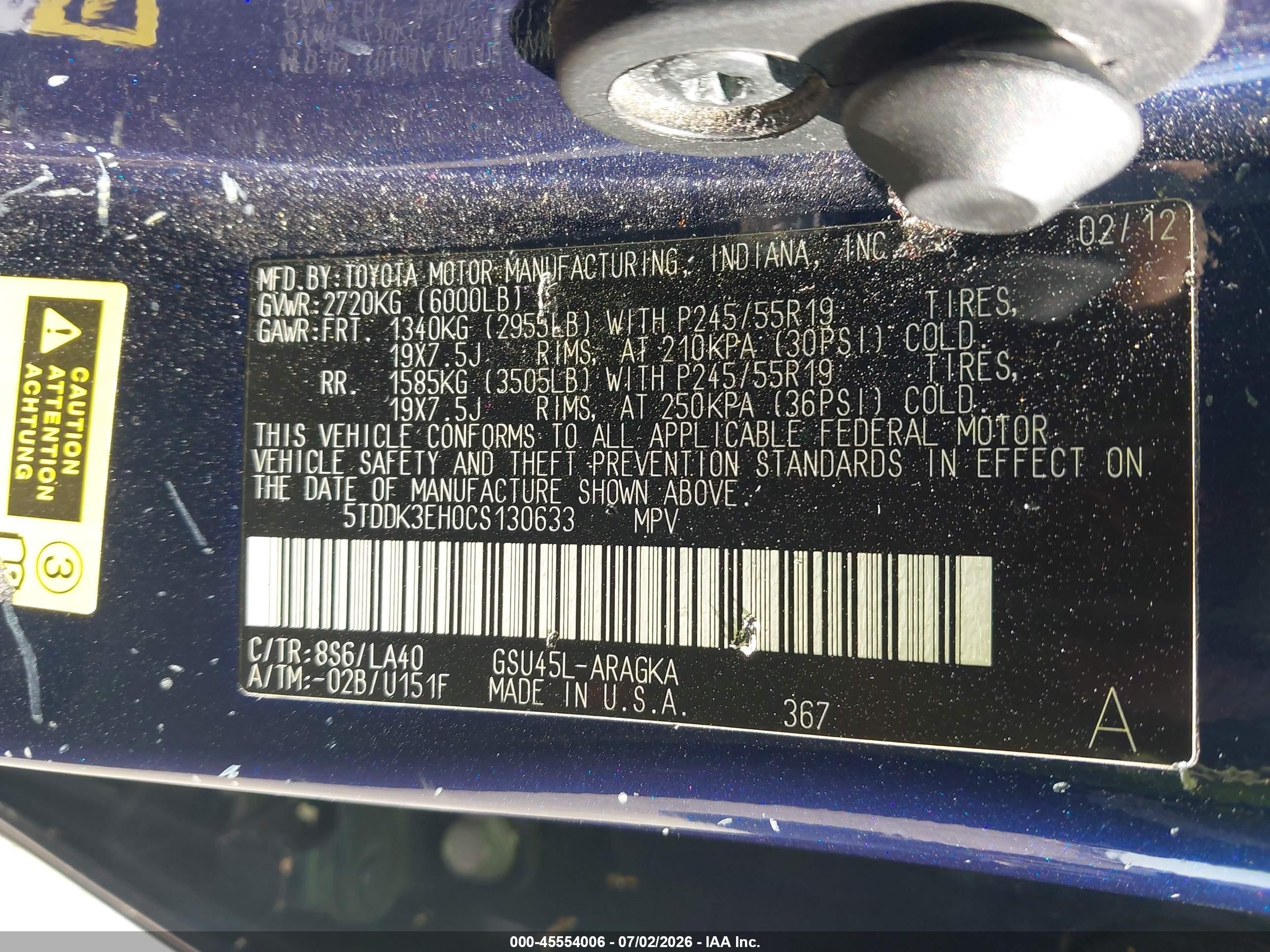 2012 Toyota Highlander Limited V6 Blue vin: 5TDDK3EH0CS130633