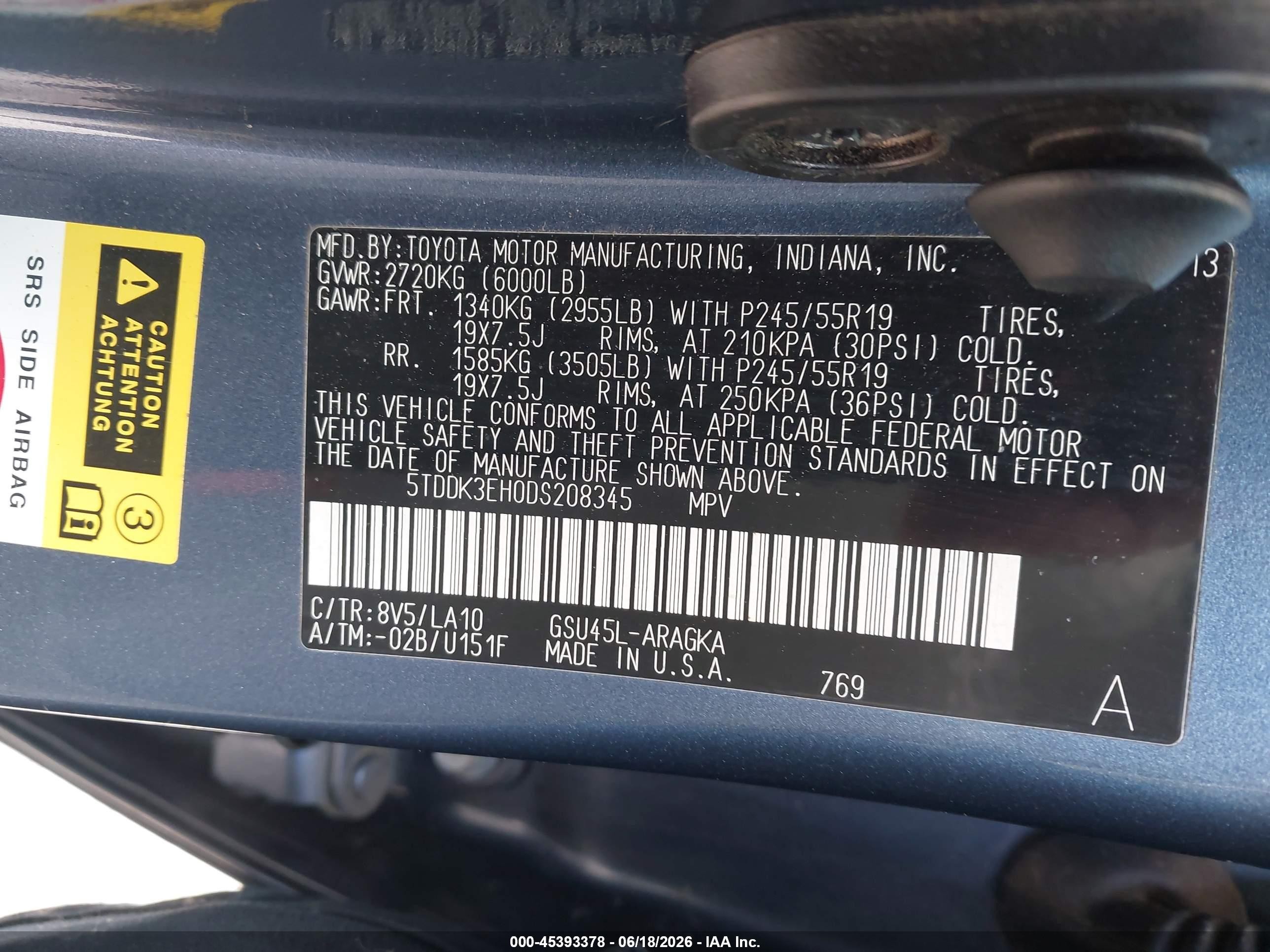 2013 Toyota Highlander Limited V6 Blue vin: 5TDDK3EH0DS208345