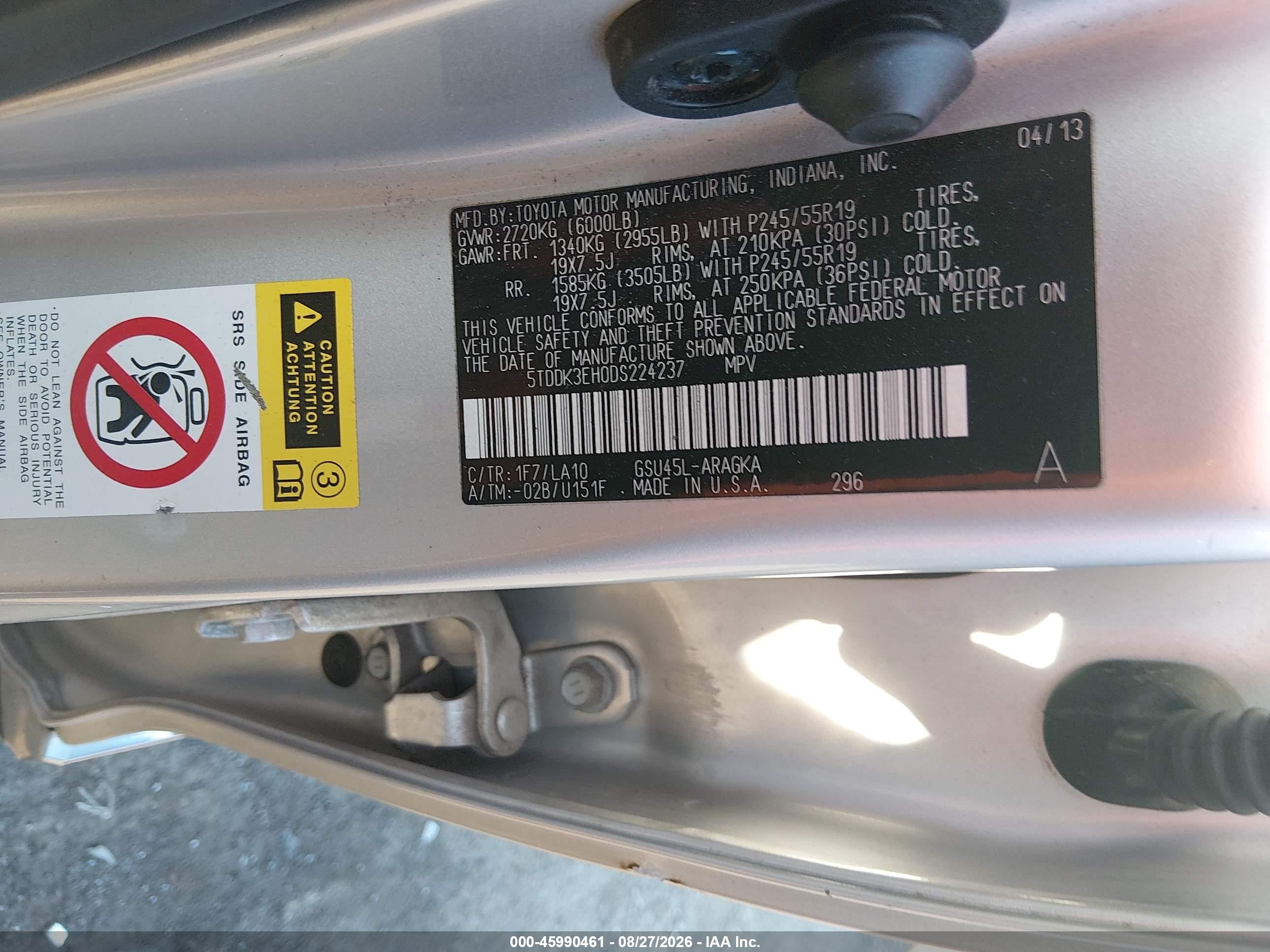 2013 Toyota Highlander Limited V6 Серебряный vin: 5TDDK3EH0DS224237