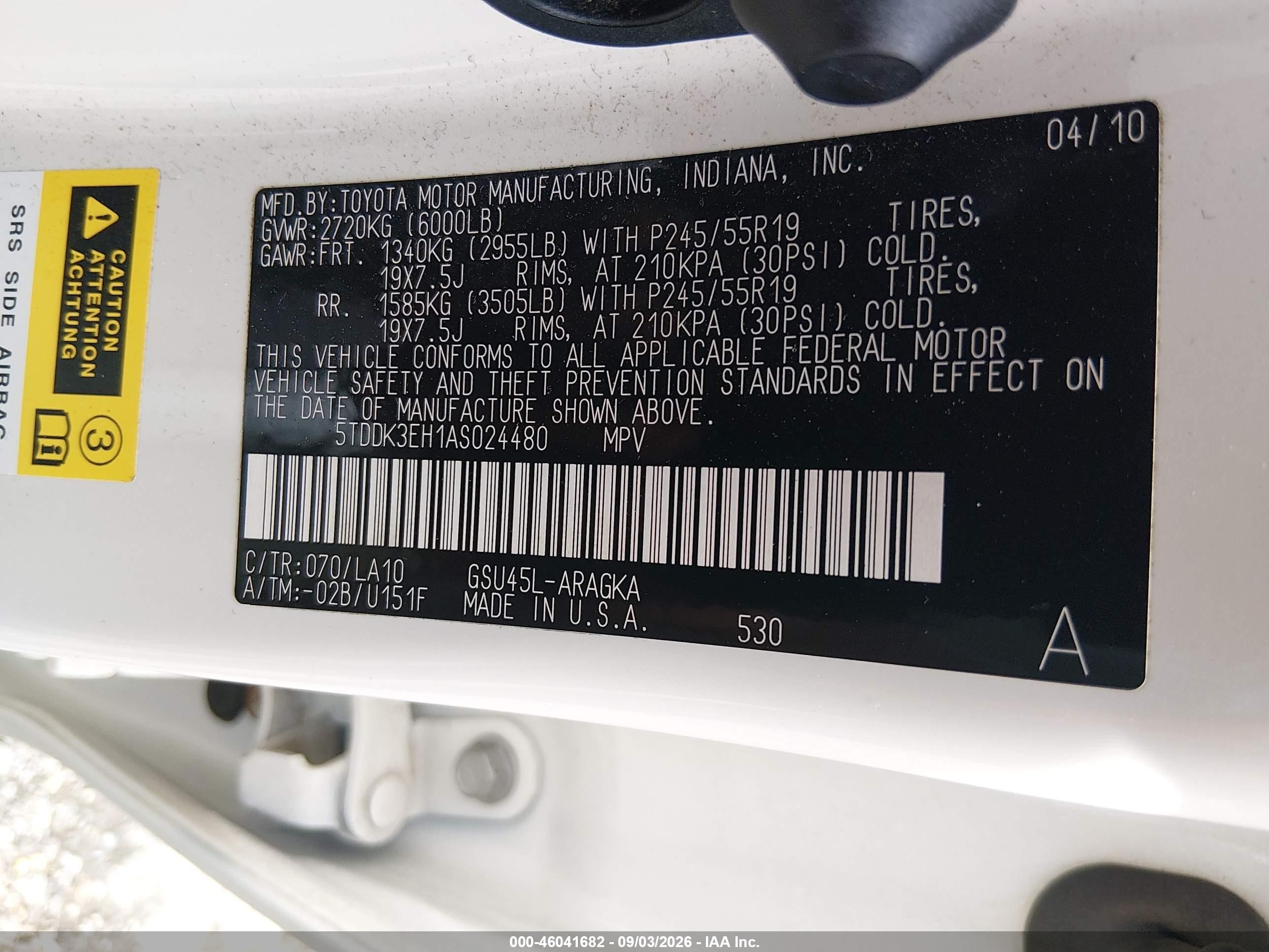 2010 Toyota Highlander Limited White vin: 5TDDK3EH1AS024480
