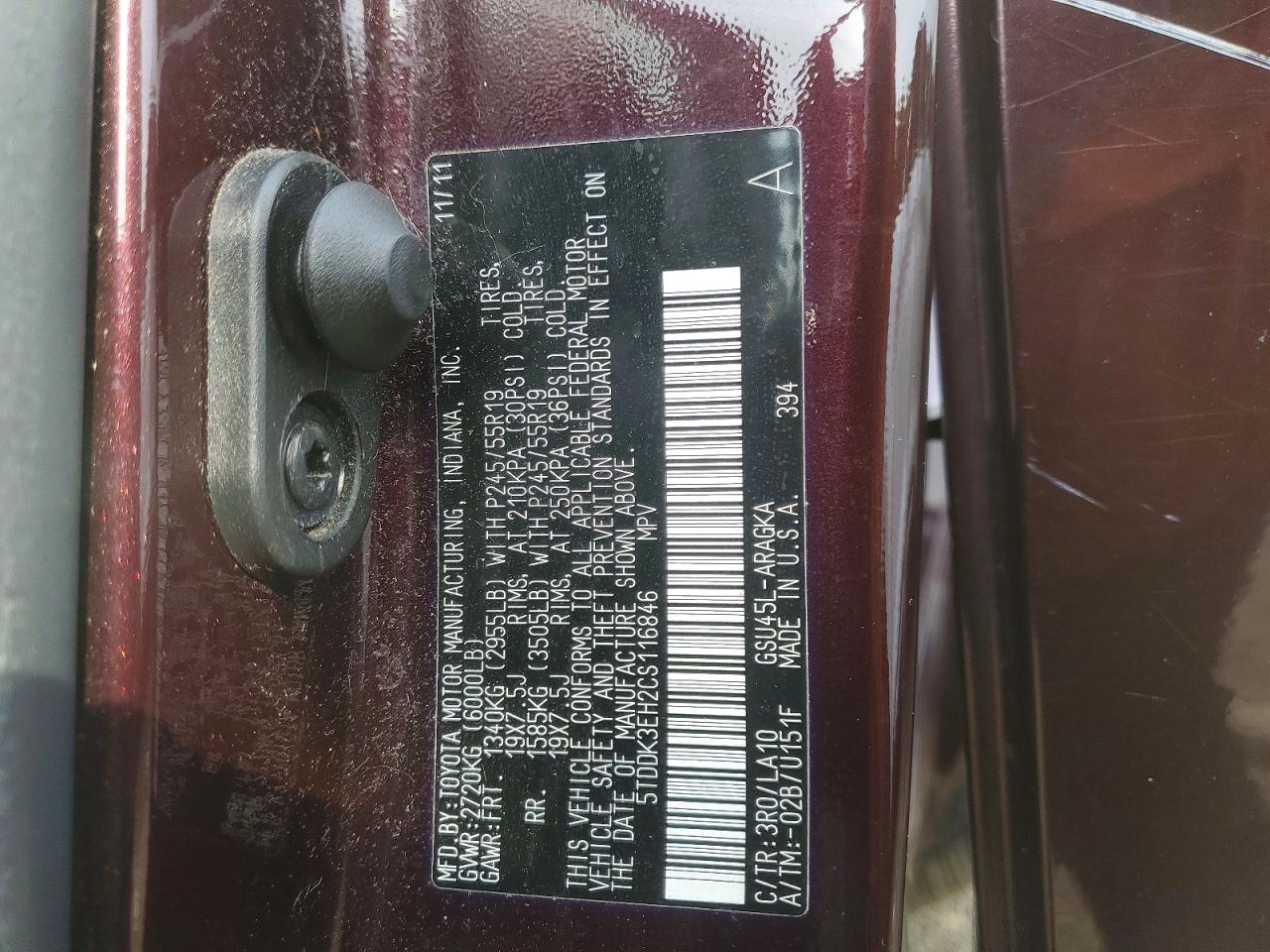 2012 Toyota Highlander Limited Burgundy vin: 5TDDK3EH2CS116846