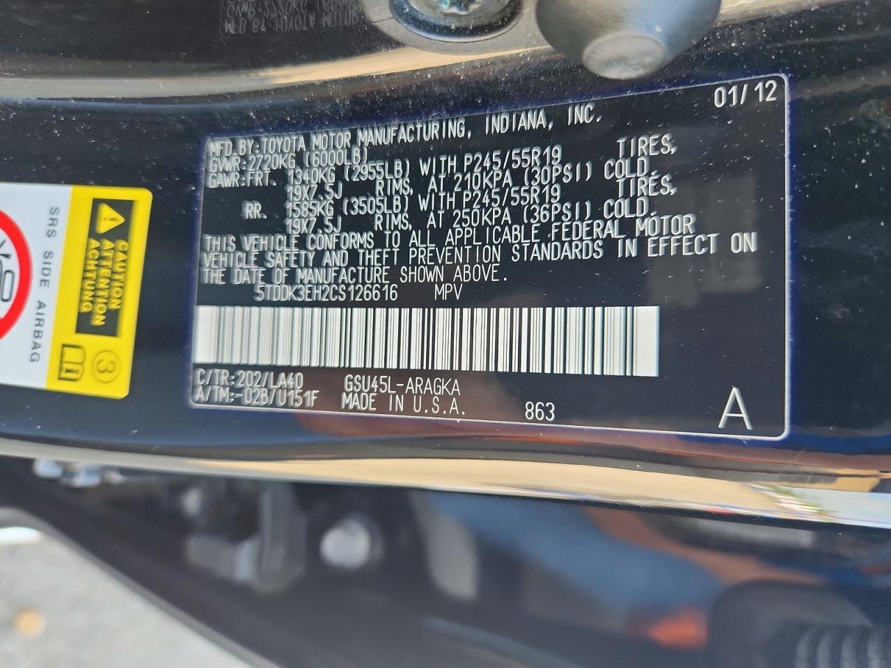 2012 Toyota Highlander Limited Black vin: 5TDDK3EH2CS126616