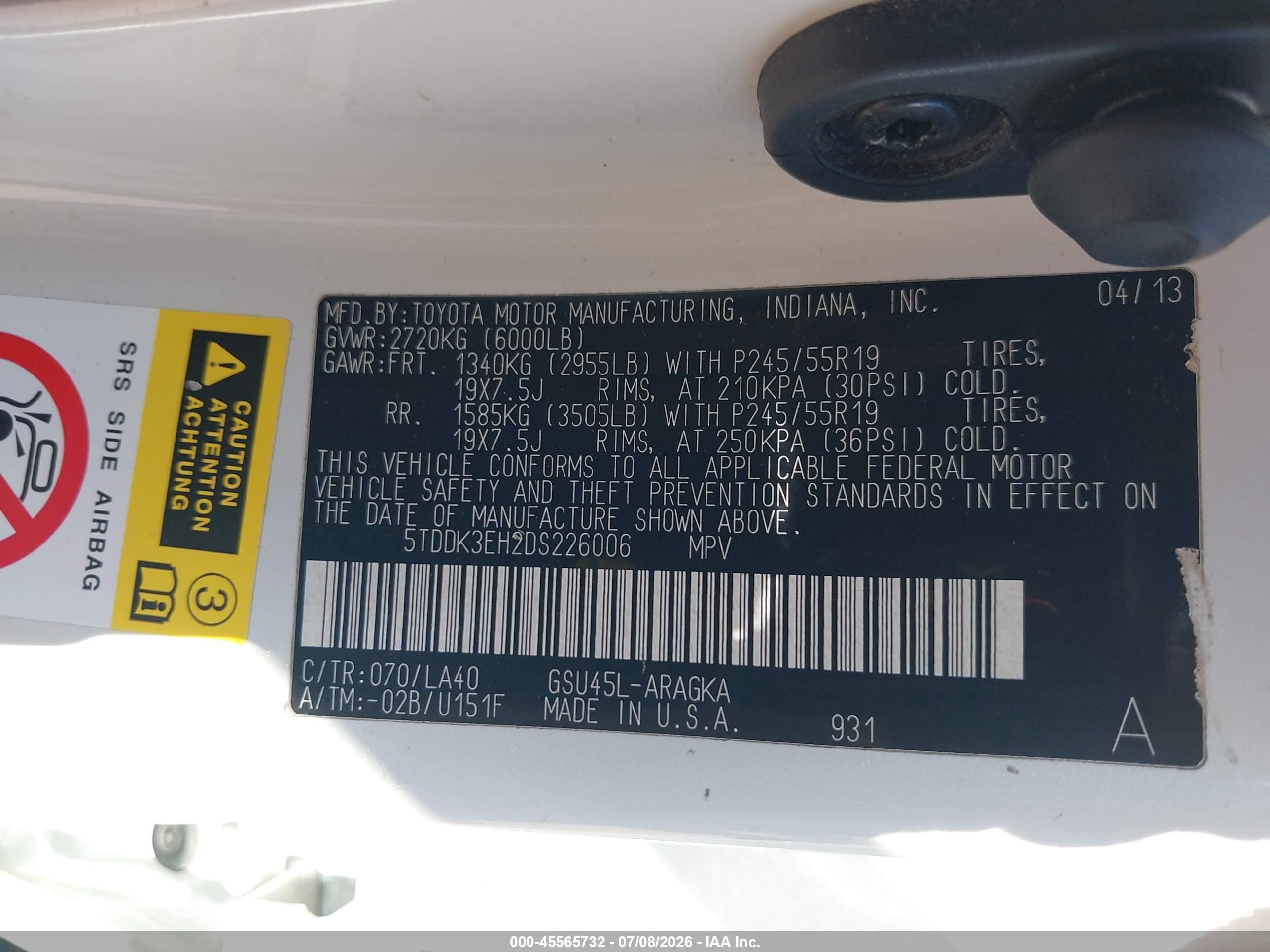 2013 Toyota Highlander Limited V6 Белый vin: 5TDDK3EH2DS226006