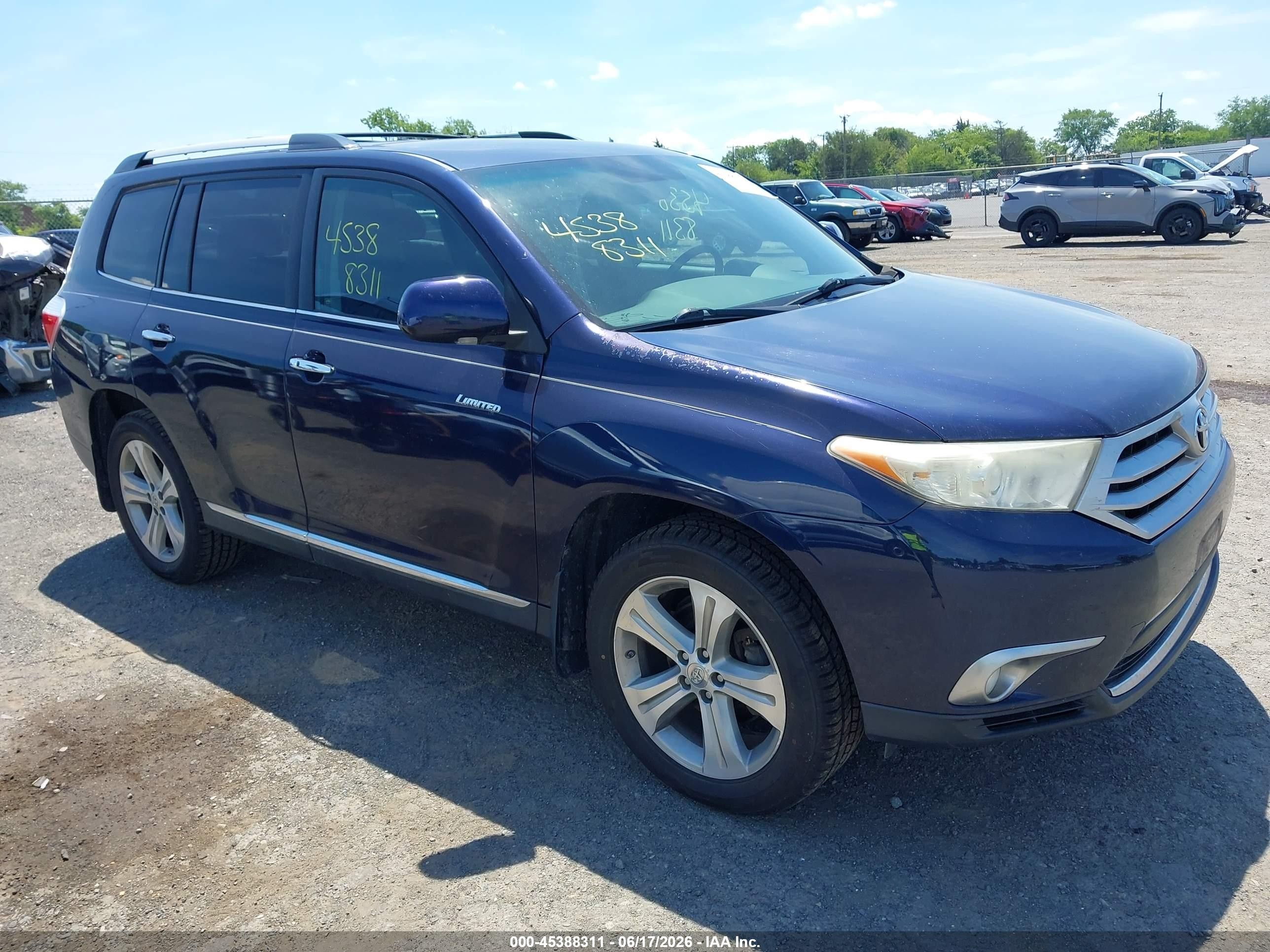 2013 Toyota Highlander Limited V6 Blue vin: 5TDDK3EH3DS220893