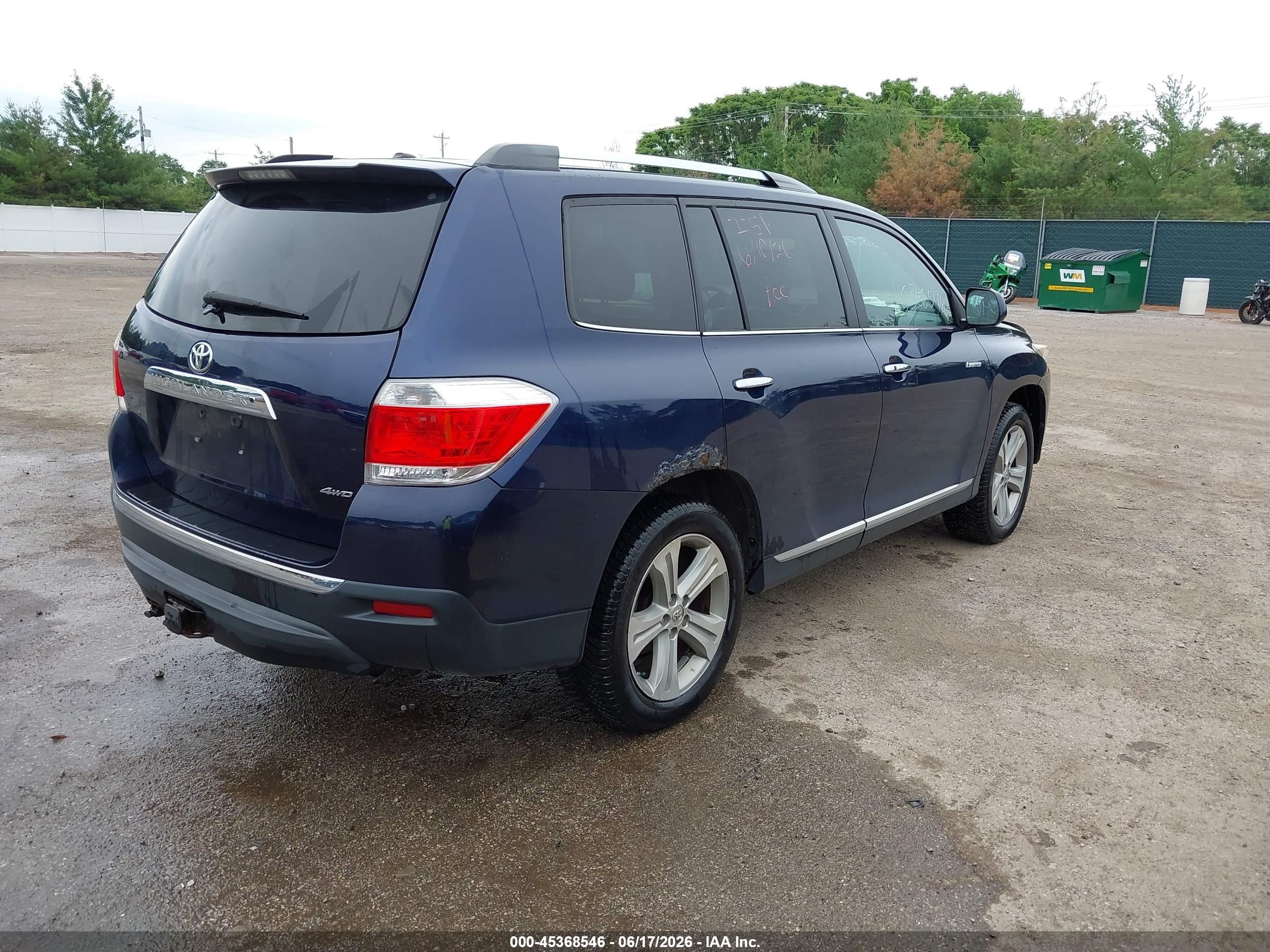 2013 Toyota Highlander Limited V6 Blue vin: 5TDDK3EH3DS227763