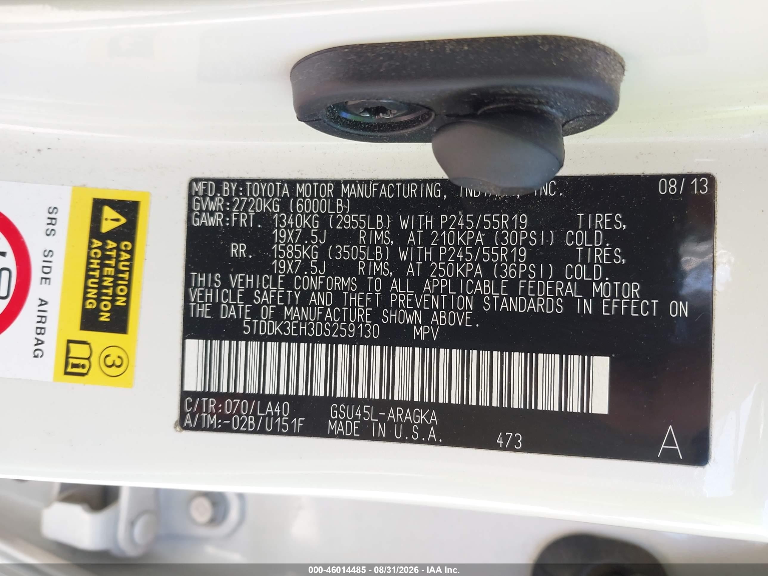 2013 Toyota Highlander Limited V6 Белый vin: 5TDDK3EH3DS259130