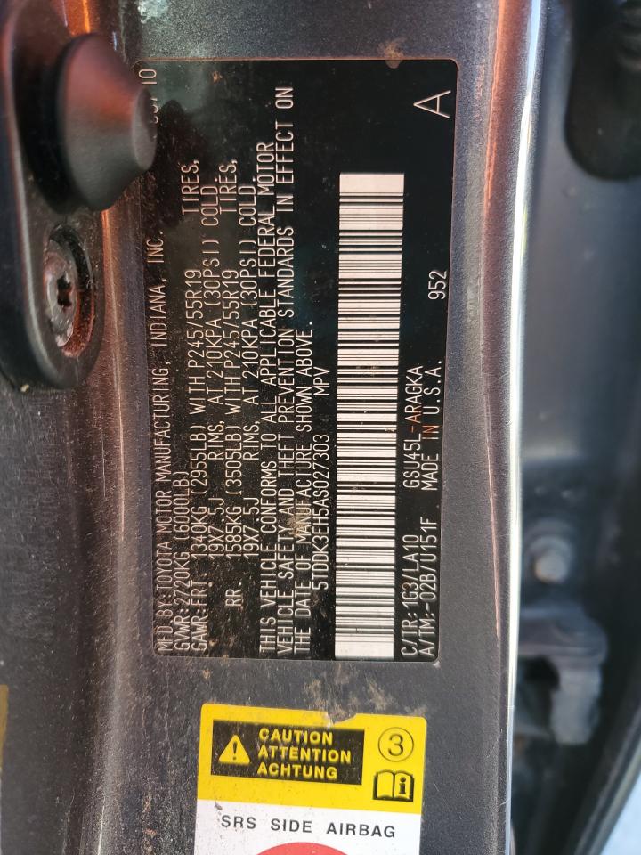 2010 Toyota Highlander Limited Серый vin: 5TDDK3EH5AS027303
