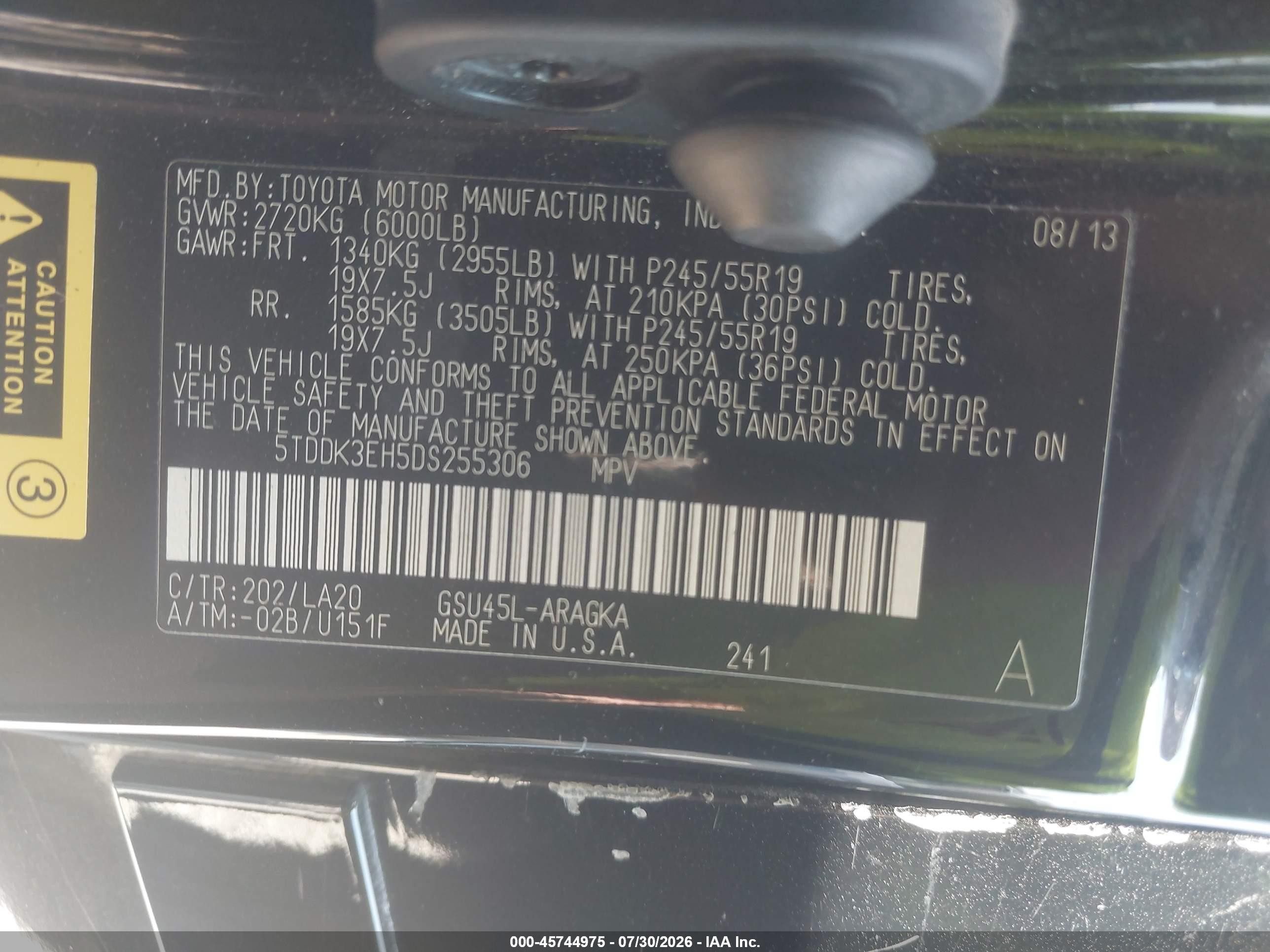 2013 Toyota Highlander Limited V6 Black vin: 5TDDK3EH5DS255306