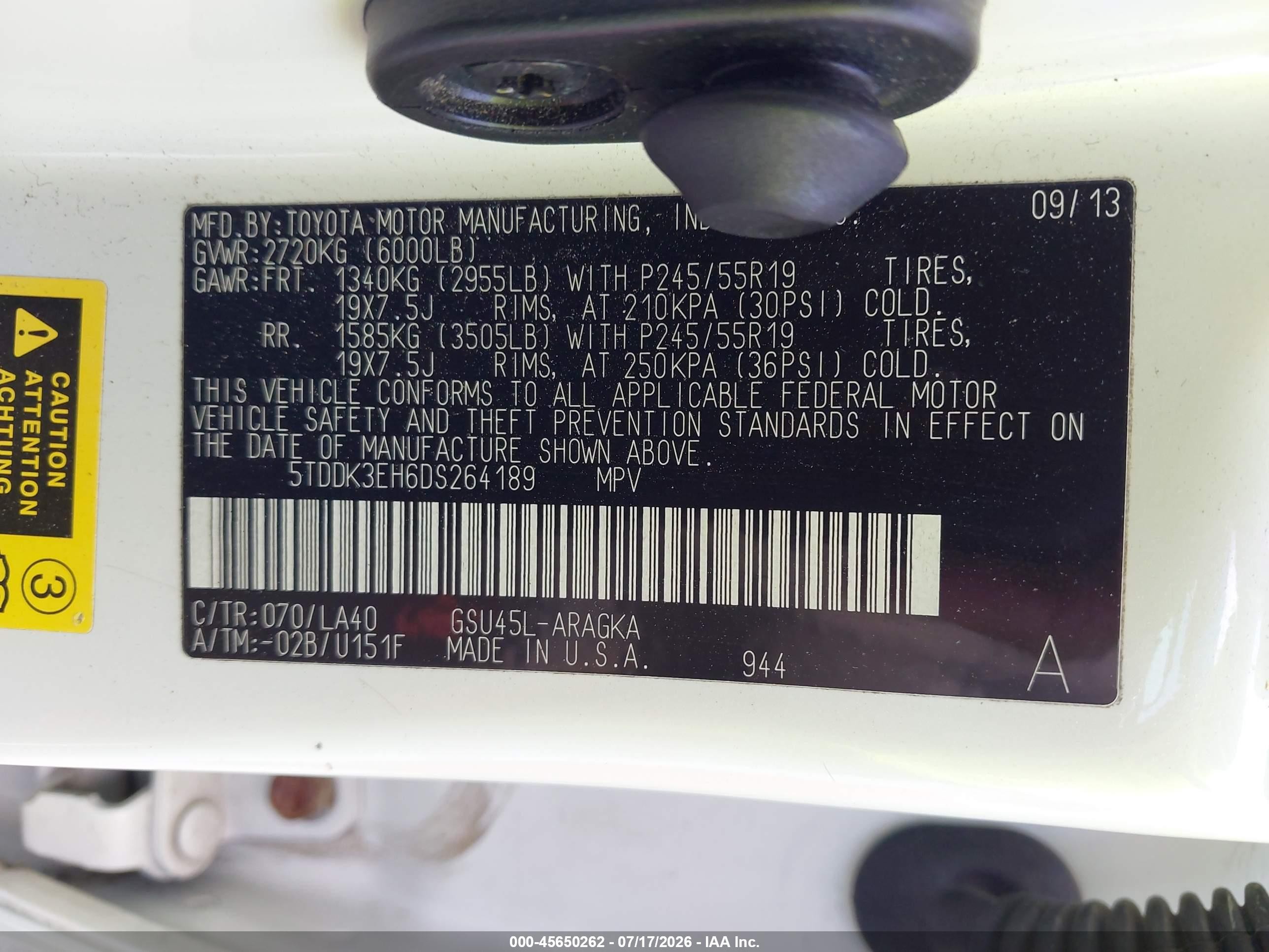 2013 Toyota Highlander Limited V6 White vin: 5TDDK3EH6DS264189