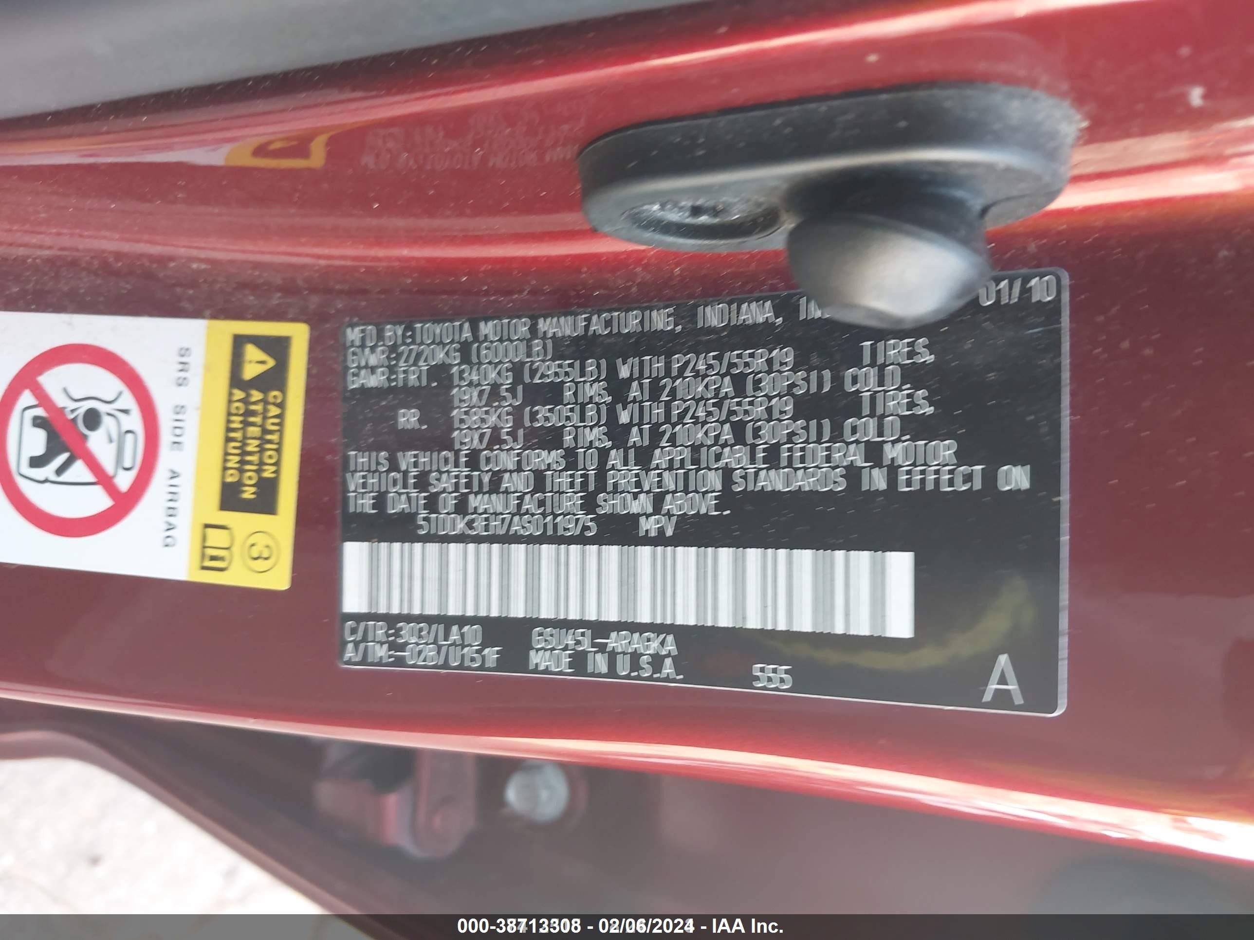 2010 Toyota Highlander Limited V6 Red vin: 5TDDK3EH7AS011975