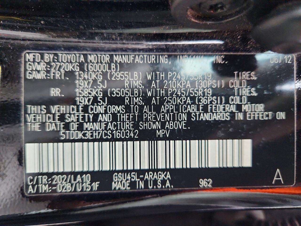 2012 Toyota Highlander Limited Black vin: 5TDDK3EH7CS160342