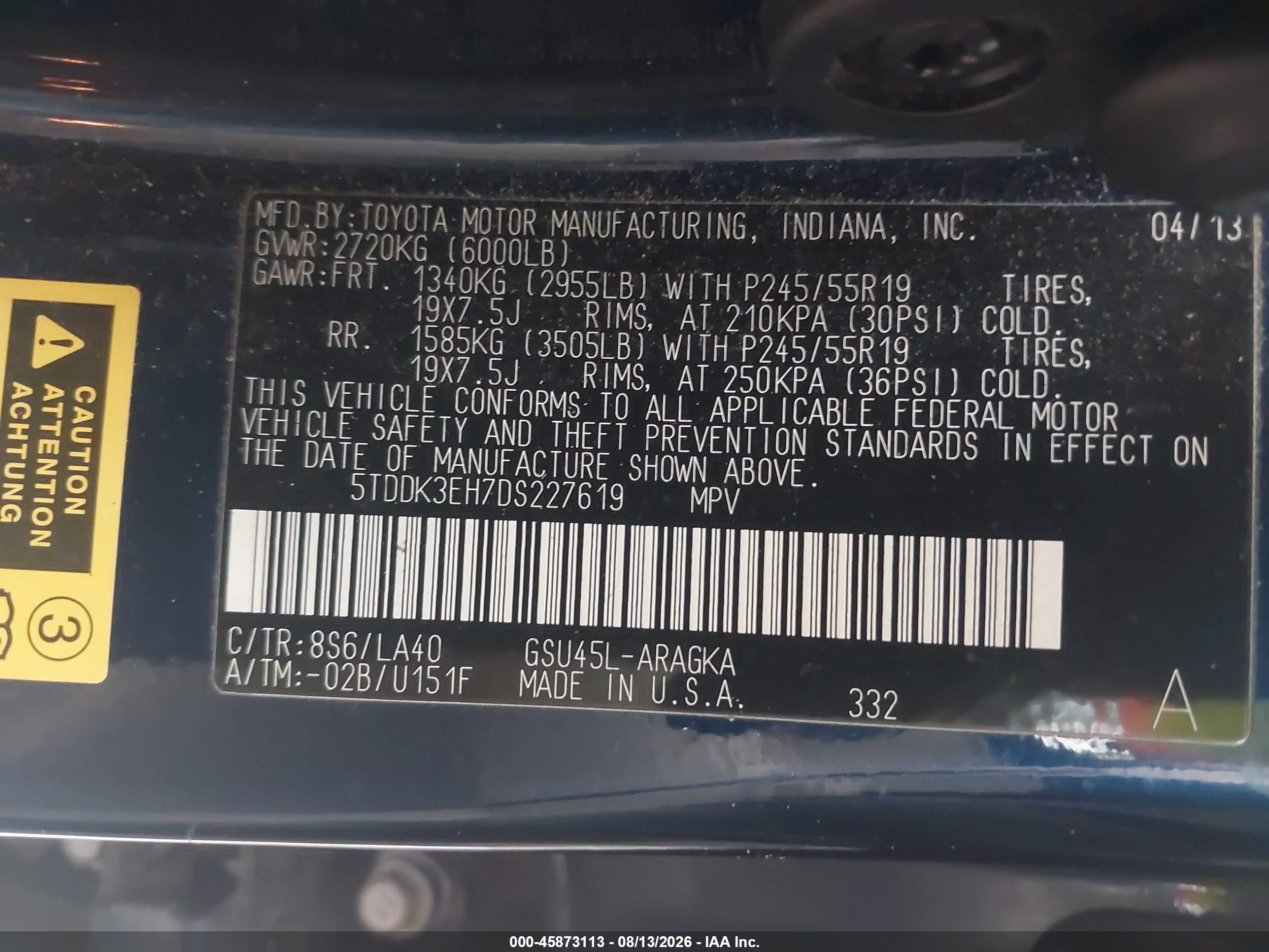 2013 Toyota Highlander Limited V6 Dark Blue vin: 5TDDK3EH7DS227619