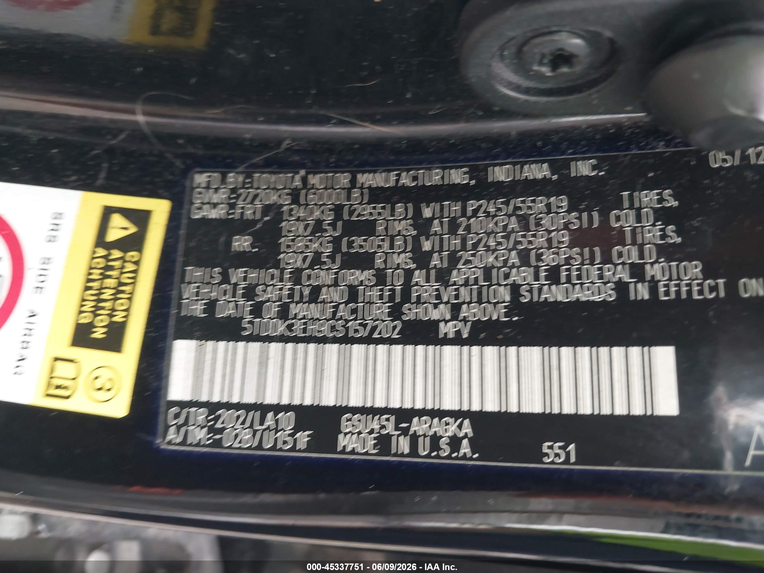 2012 Toyota Highlander Limited V6 Black vin: 5TDDK3EH9CS157202