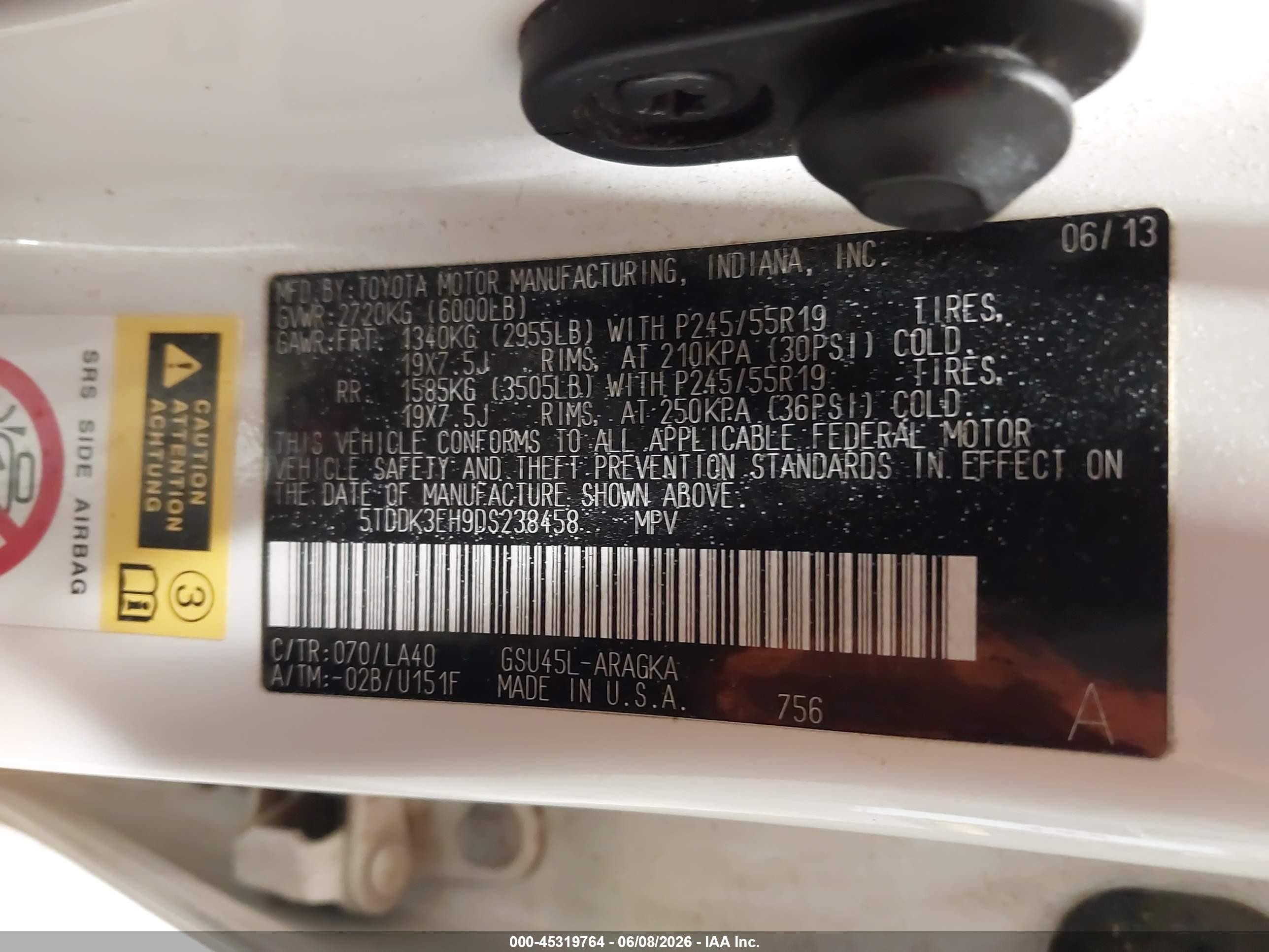 2013 Toyota Highlander Limited V6 Белый vin: 5TDDK3EH9DS238458