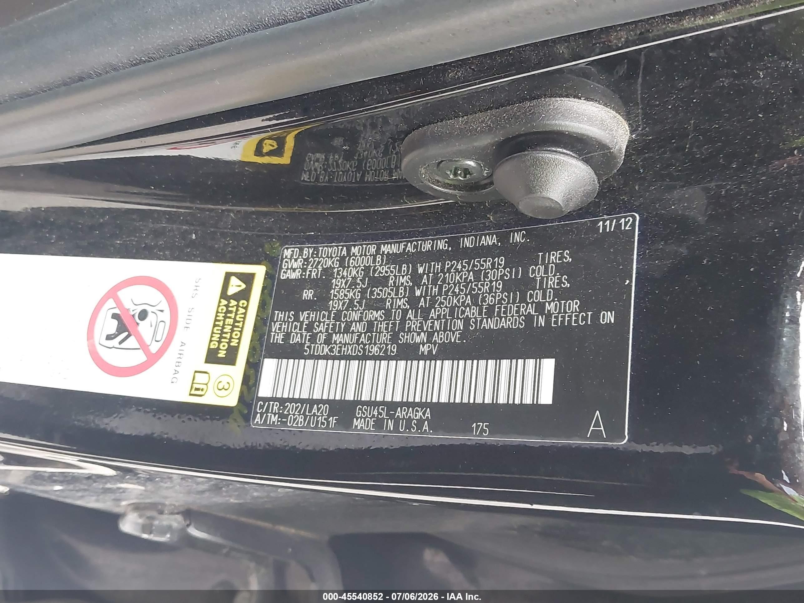 2013 Toyota Highlander Limited V6 Черный vin: 5TDDK3EHXDS196219