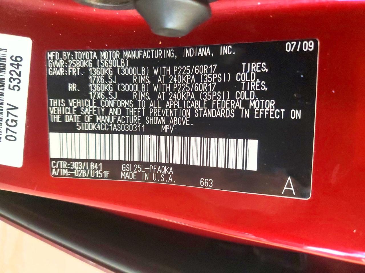 2010 Toyota Sienna Xle Red vin: 5TDDK4CC1AS030311