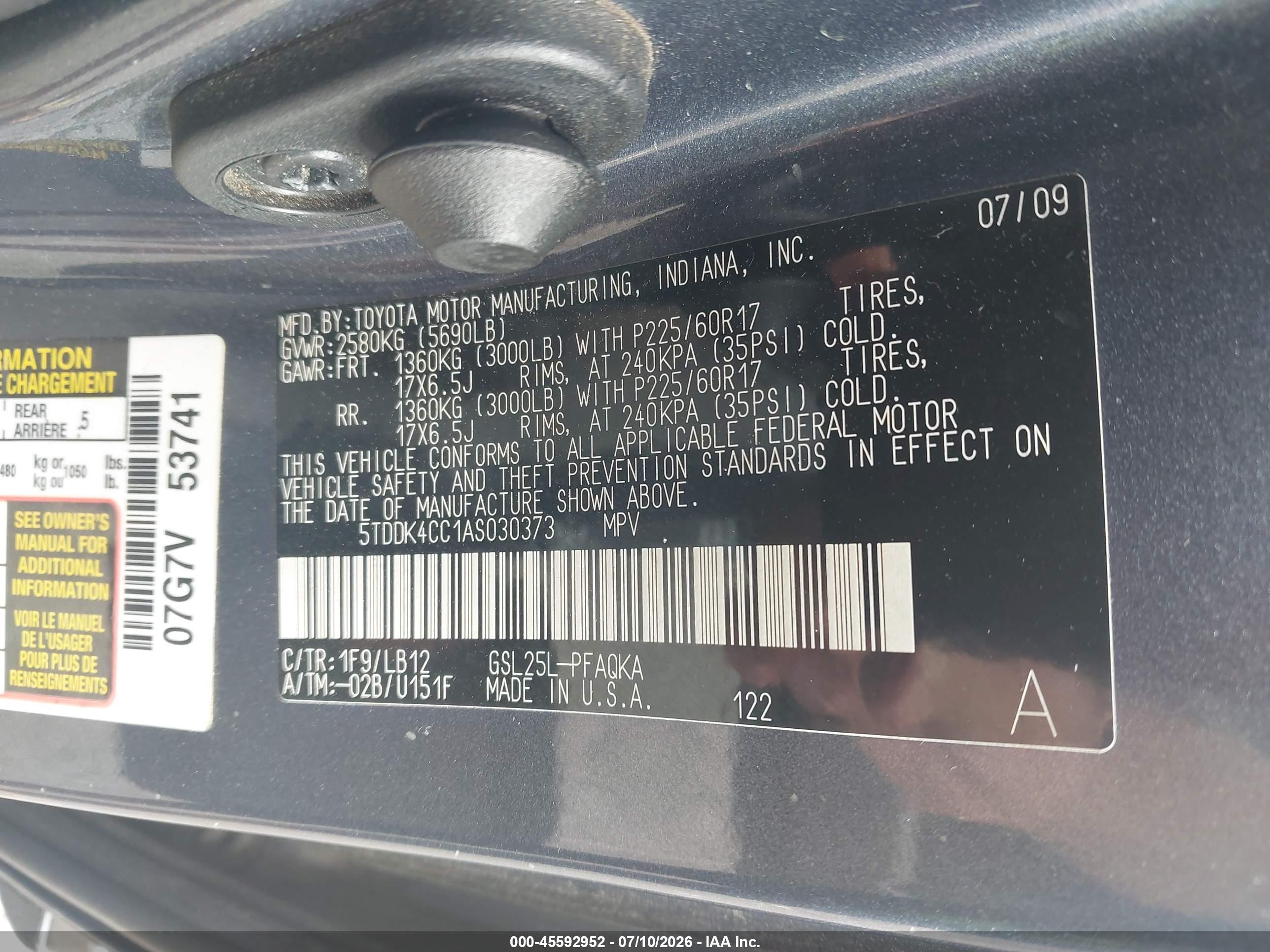 2010 Toyota Sienna Limited Серый vin: 5TDDK4CC1AS030373
