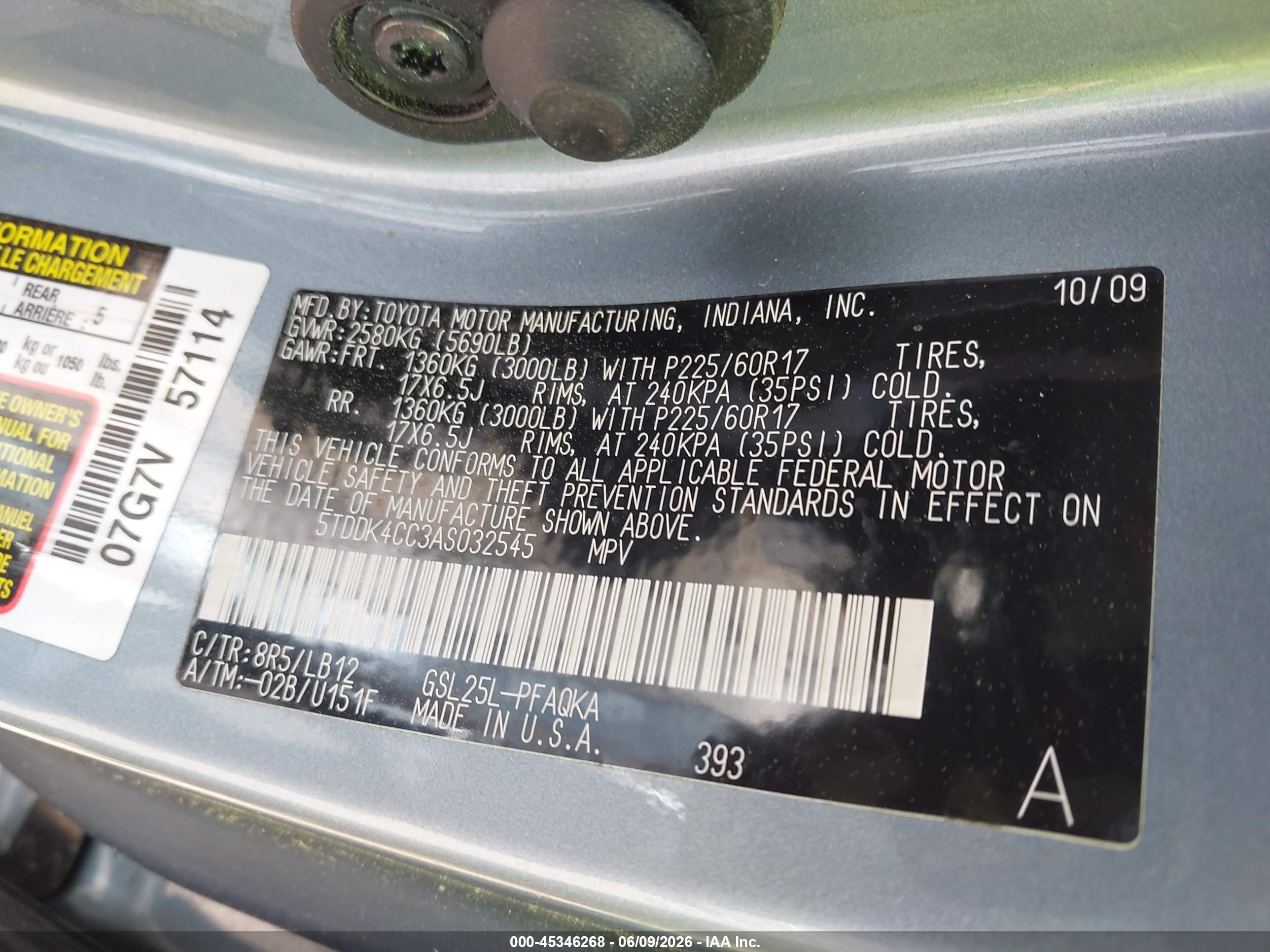 2010 Toyota Sienna Xle Green vin: 5TDDK4CC3AS032545