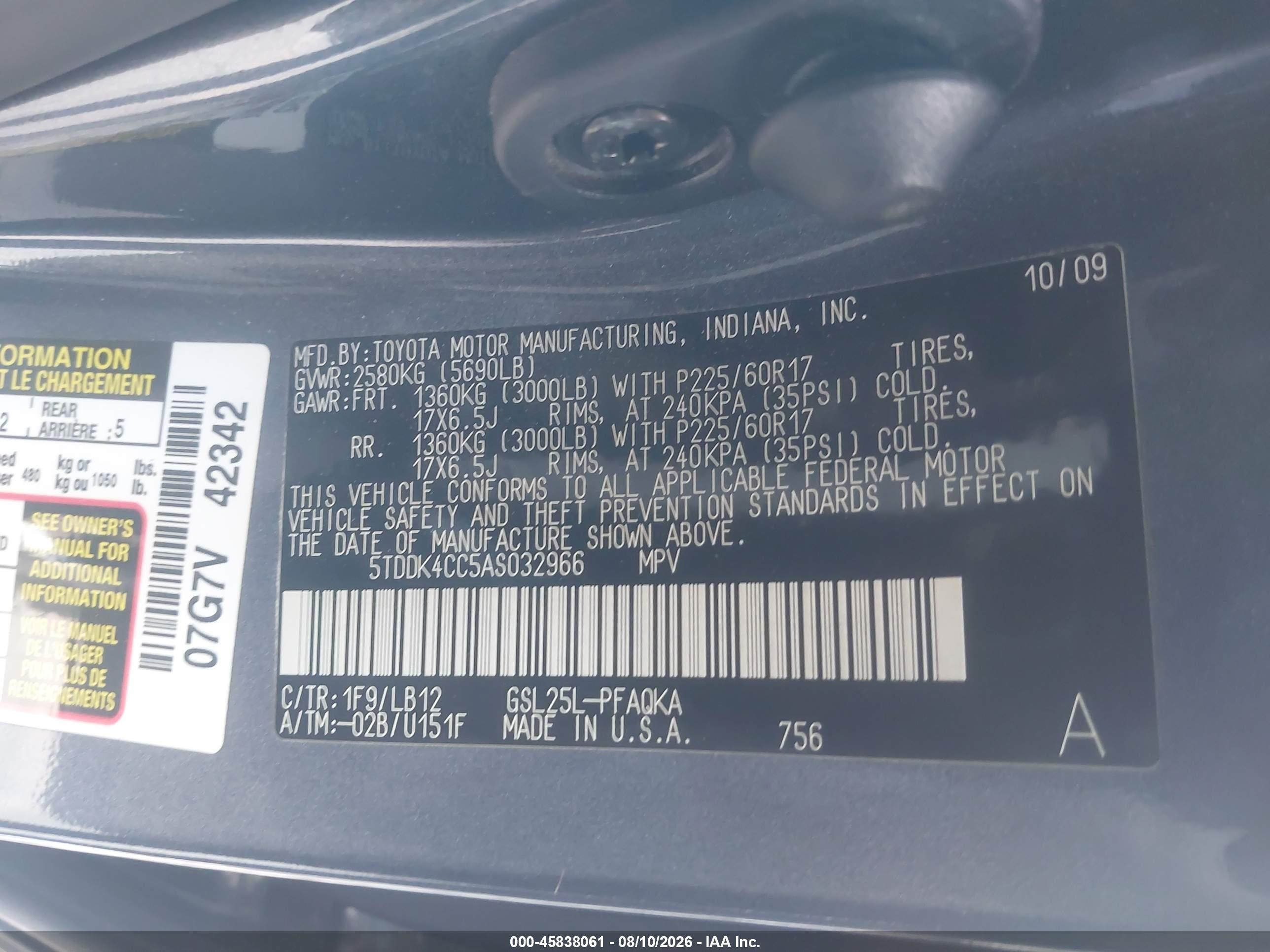 2010 Toyota Sienna Xle Gray vin: 5TDDK4CC5AS032966