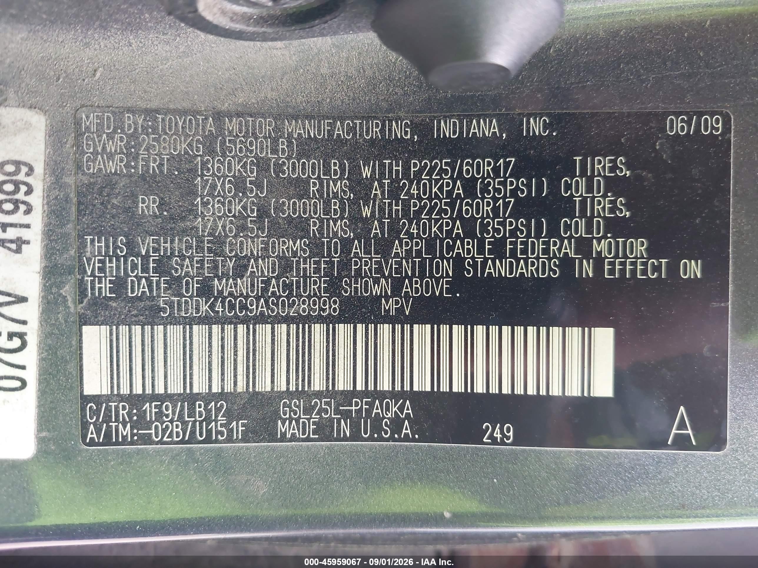 2010 Toyota Sienna Xle Blue vin: 5TDDK4CC9AS028998