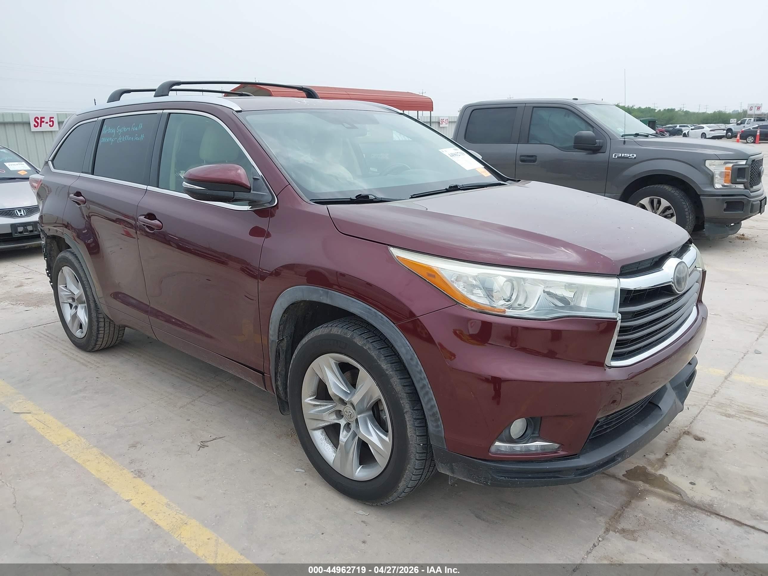 2015 Toyota Highlander Limited V6 Бордовый vin: 5TDDKRFH0FS141797