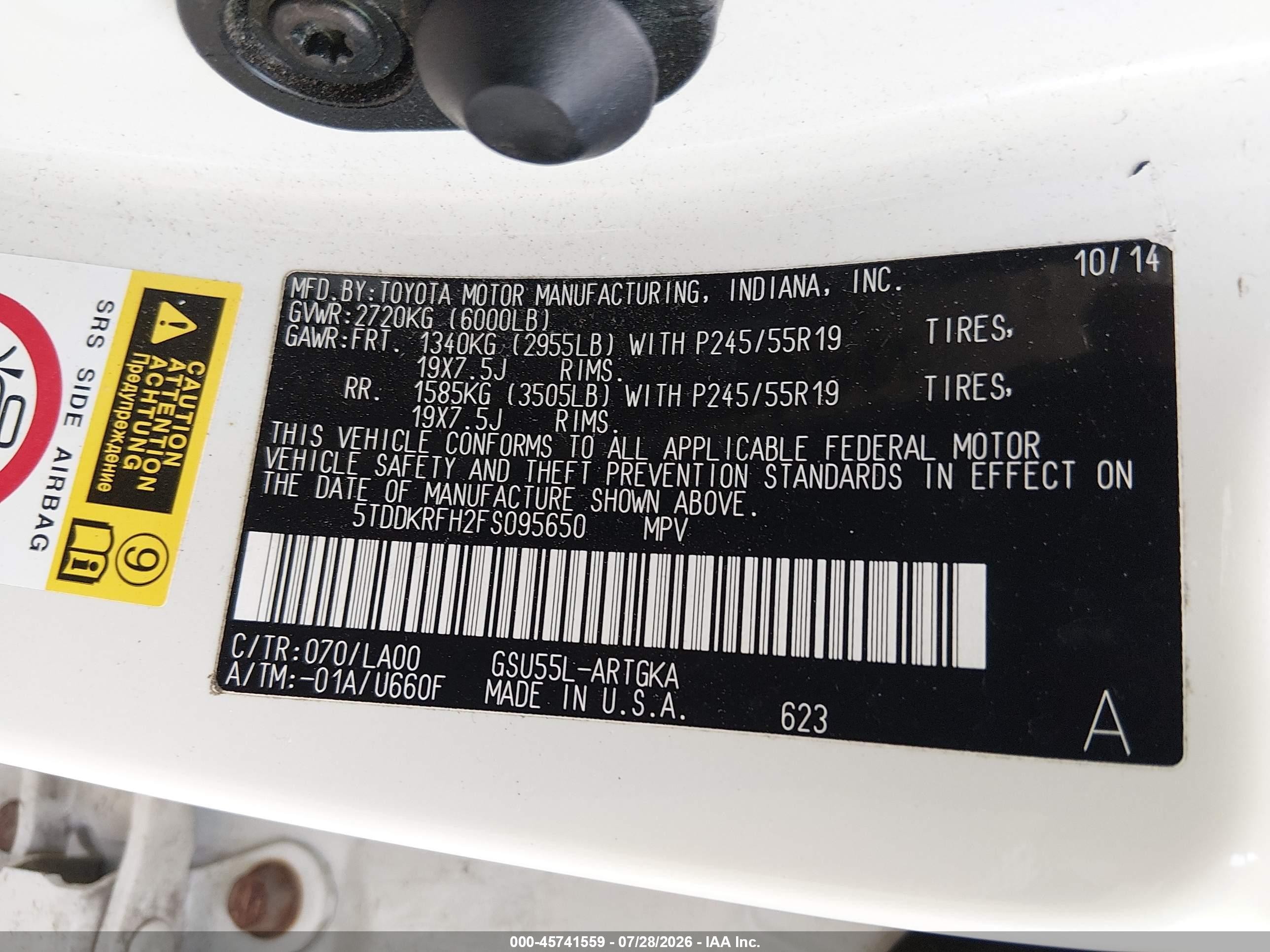 2015 Toyota Highlander Limited Platinum V6 White vin: 5TDDKRFH2FS095650