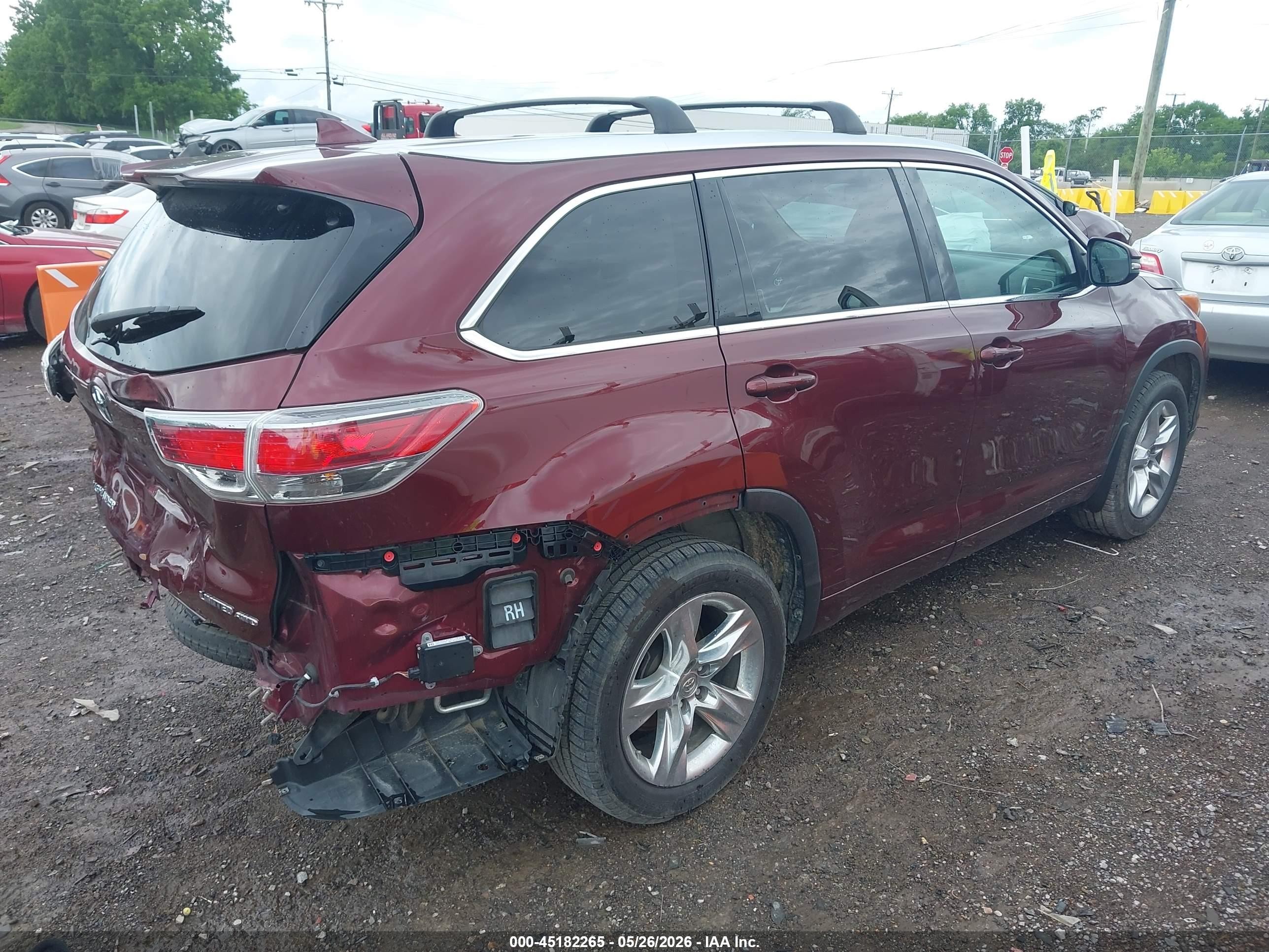 2015 Toyota Highlander Limited V6 Maroon vin: 5TDDKRFH4FS083581