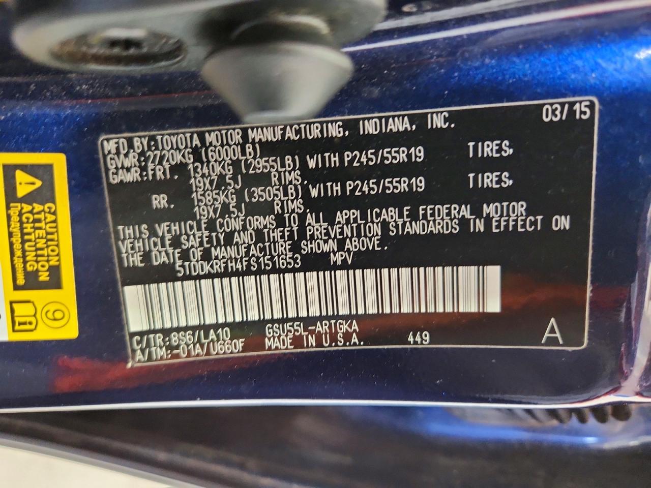 2015 Toyota Highlander Limited Platinum Blue vin: 5TDDKRFH4FS151653