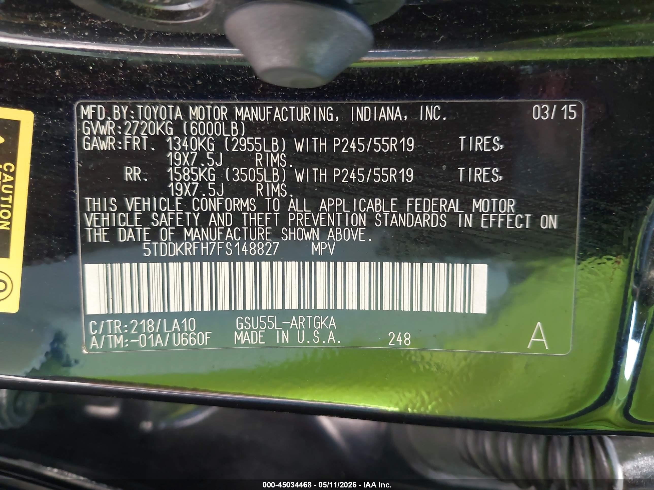 2015 Toyota Highlander Limited V6 Black vin: 5TDDKRFH7FS148827