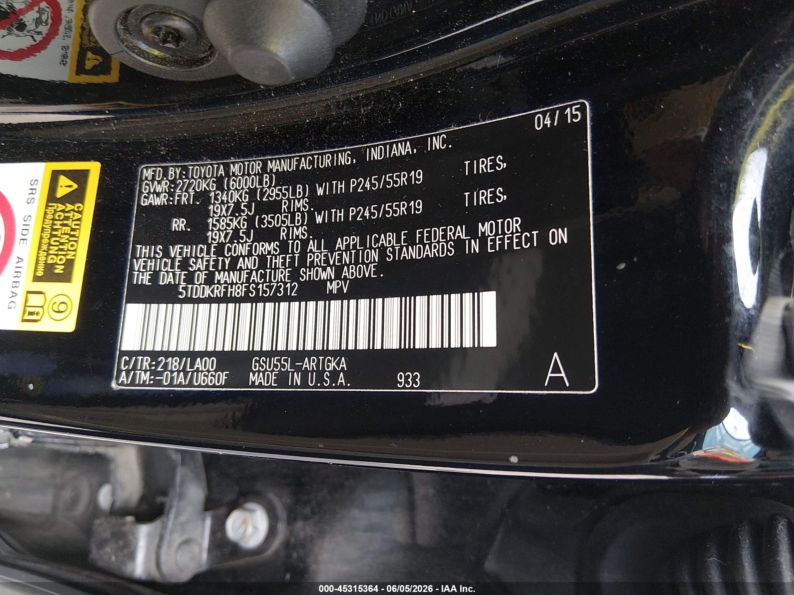 2015 Toyota Highlander Limited Platinum V6 Black vin: 5TDDKRFH8FS157312