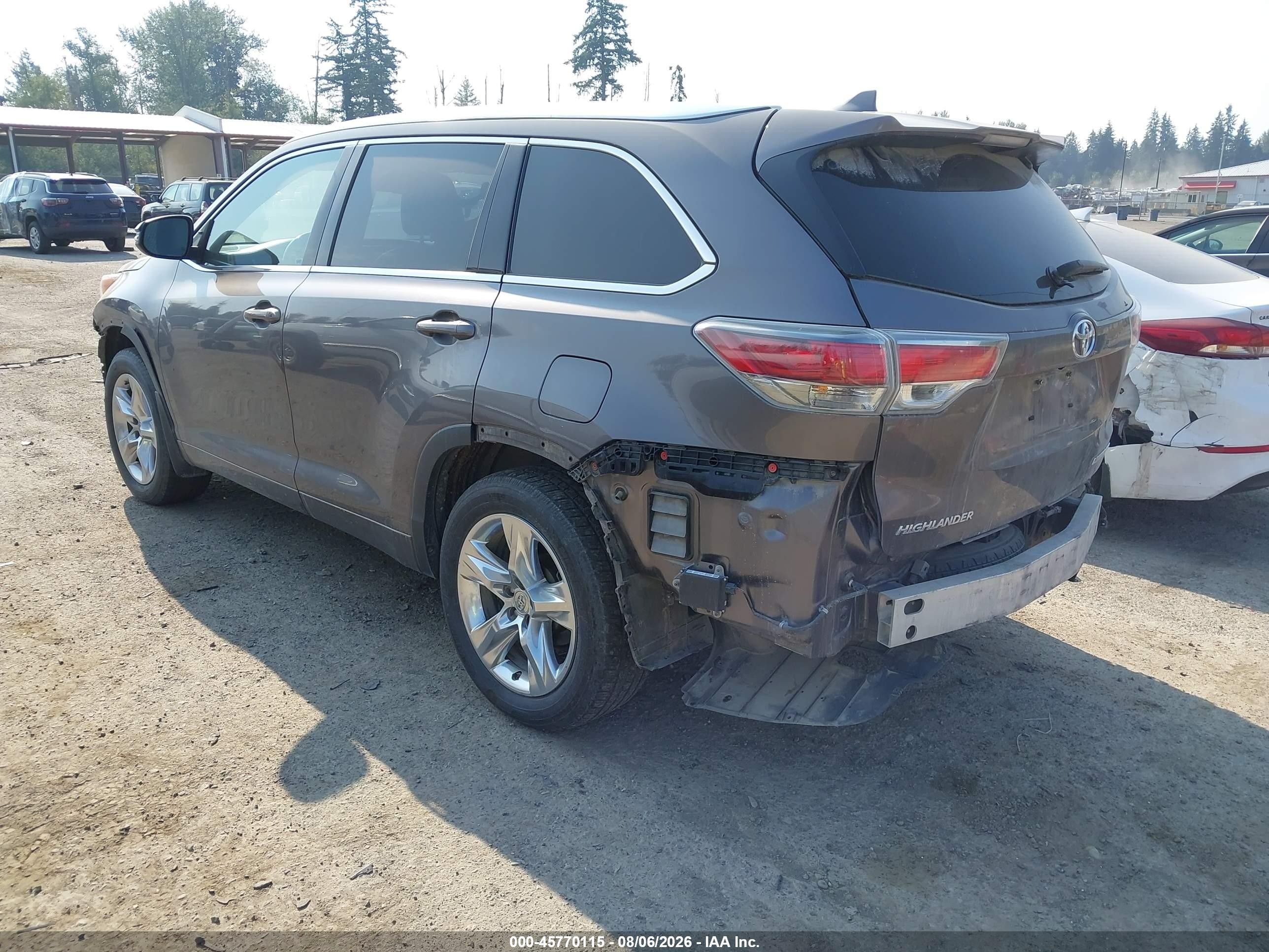 2015 Toyota Highlander Limited Platinum V6 Серый vin: 5TDDKRFH9FS148618