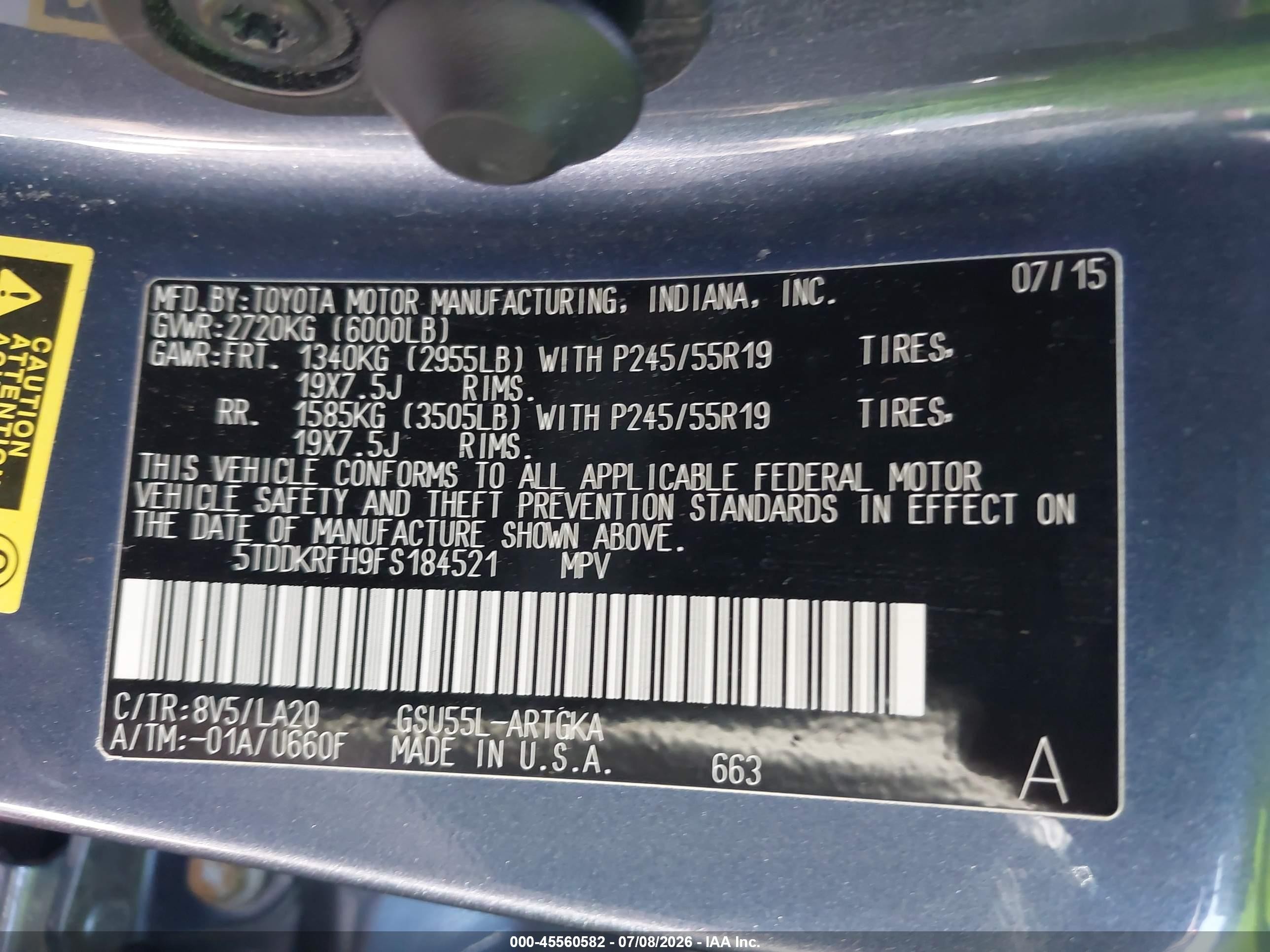 2015 Toyota Highlander Limited Platinum V6 Blue vin: 5TDDKRFH9FS184521