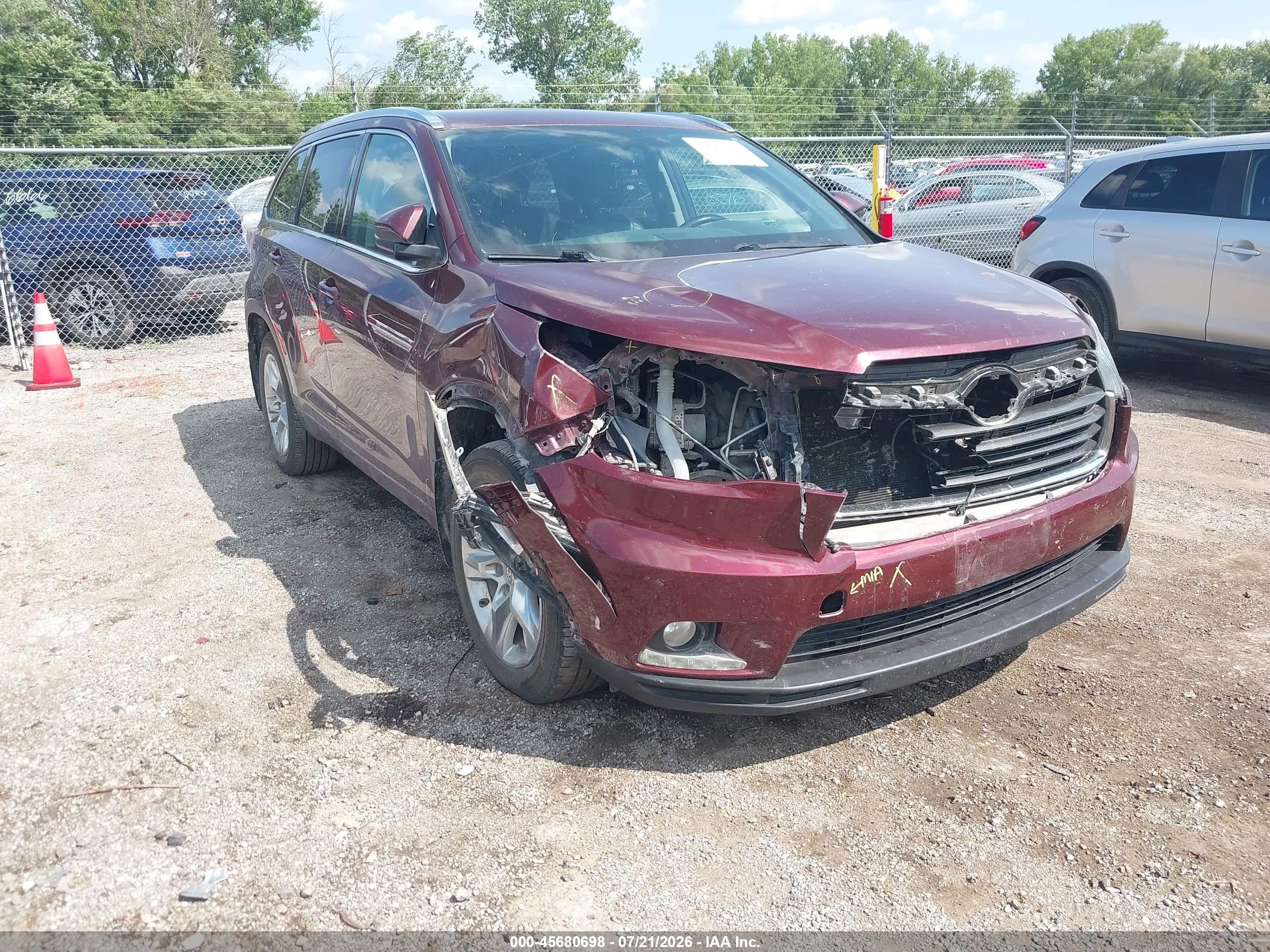 2015 Toyota Highlander Limited V6 Maroon vin: 5TDDKRFHXFS168599