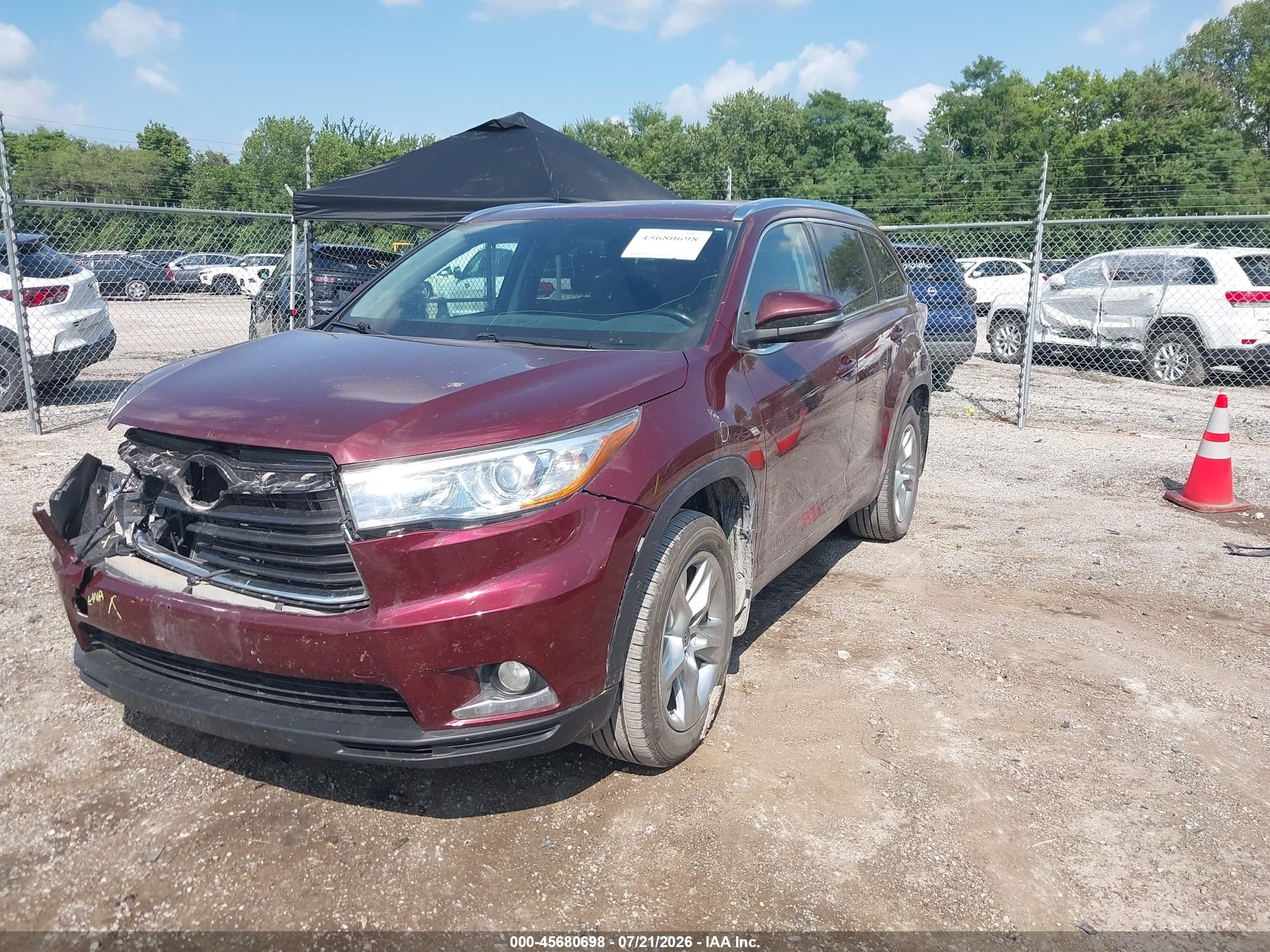 2015 Toyota Highlander Limited V6 Maroon vin: 5TDDKRFHXFS168599