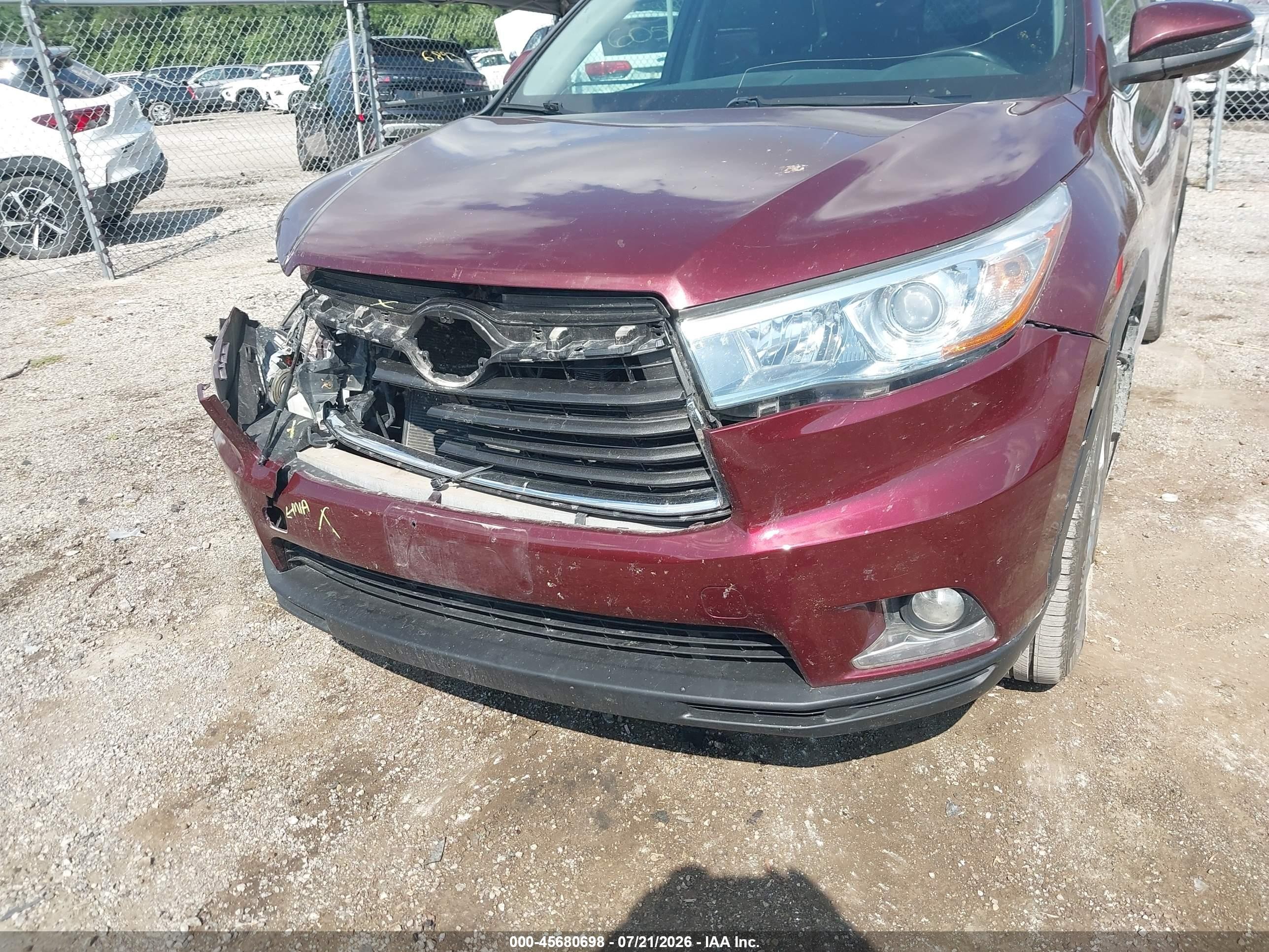 2015 Toyota Highlander Limited V6 Maroon vin: 5TDDKRFHXFS168599