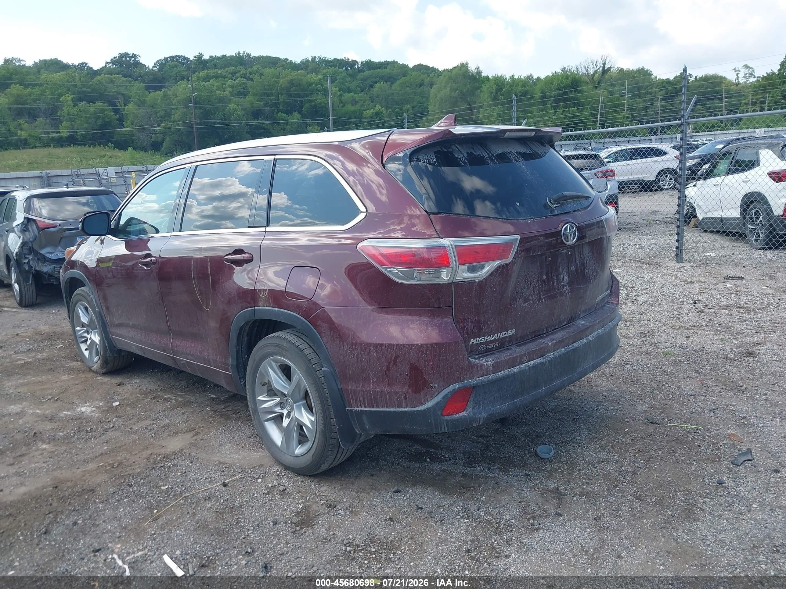 2015 Toyota Highlander Limited V6 Maroon vin: 5TDDKRFHXFS168599