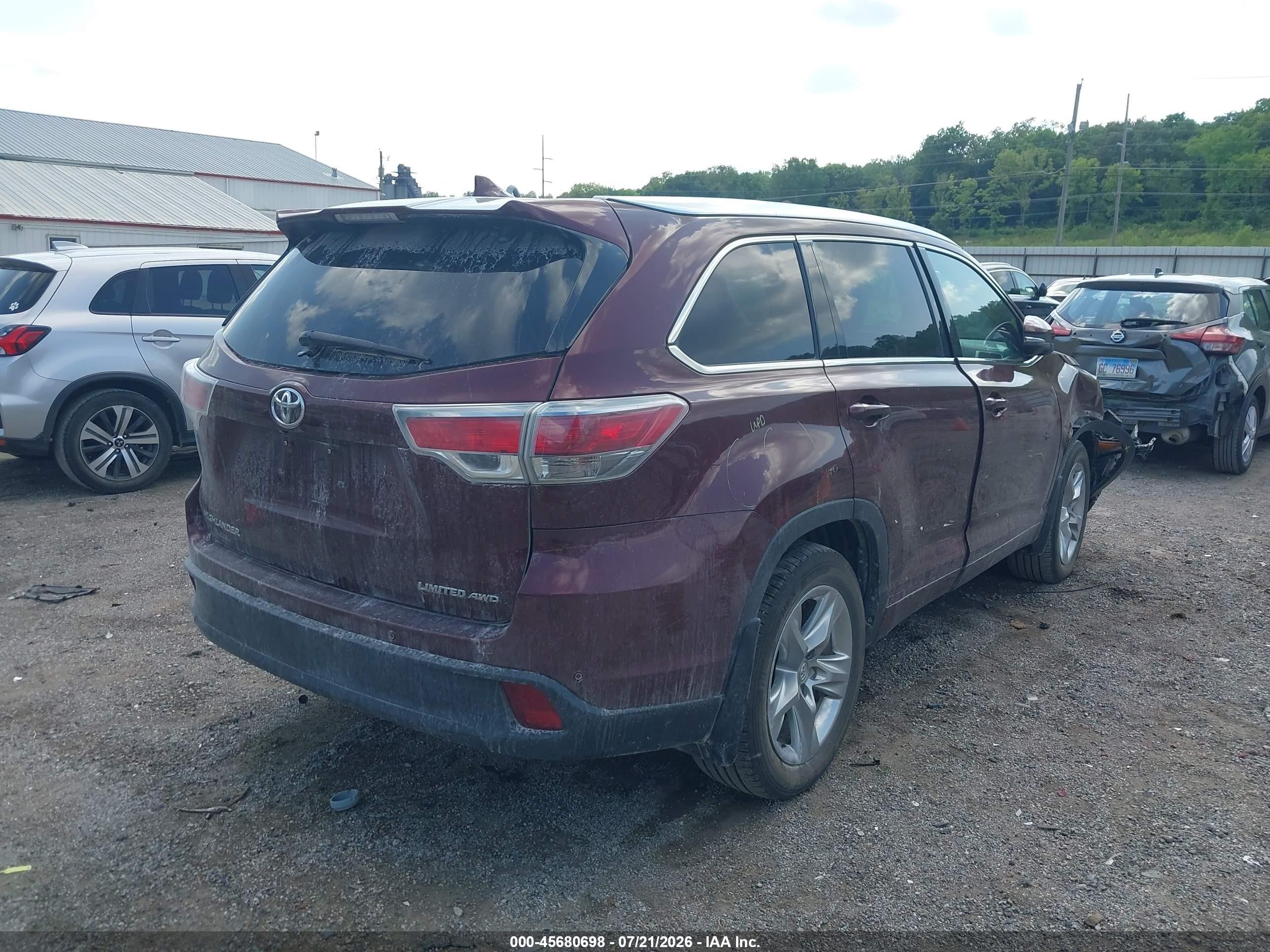 2015 Toyota Highlander Limited V6 Maroon vin: 5TDDKRFHXFS168599