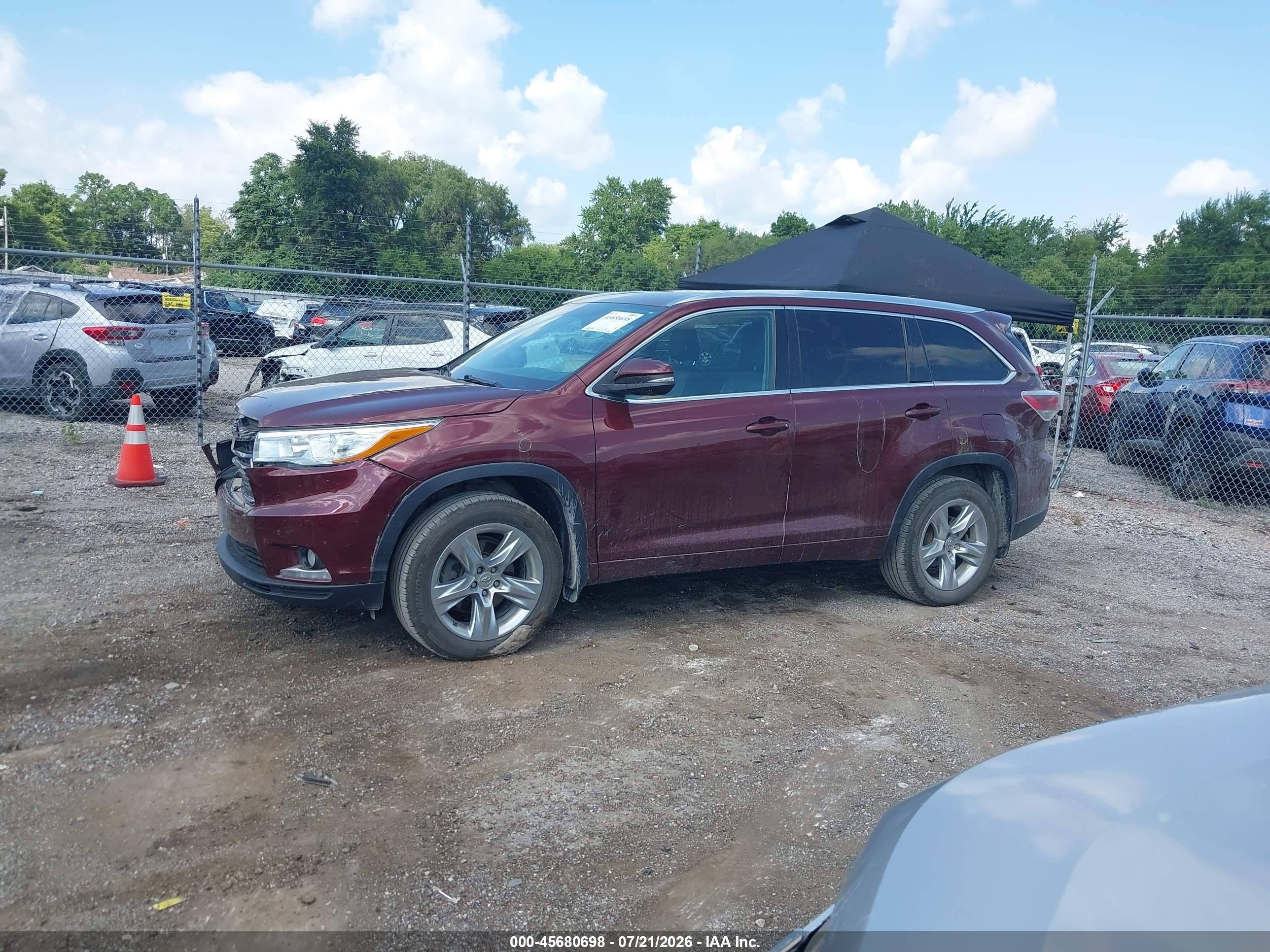 2015 Toyota Highlander Limited V6 Maroon vin: 5TDDKRFHXFS168599